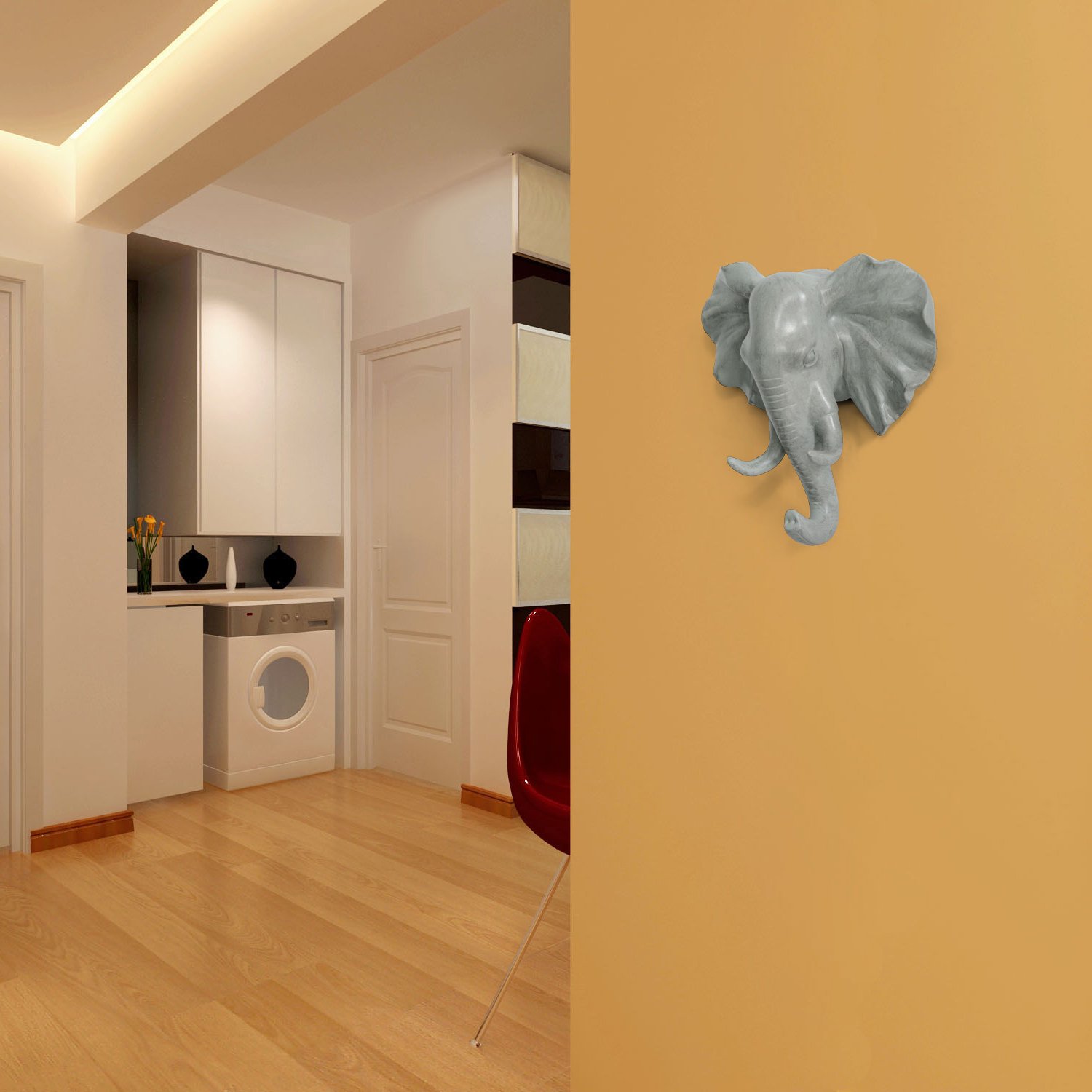 Elephant Head Single Wall Hook / Hanger Animal shaped Coat Hat Hook Heavy Duty, Rustic,Recycled, Decorative Gift , Grey by Herngee-1