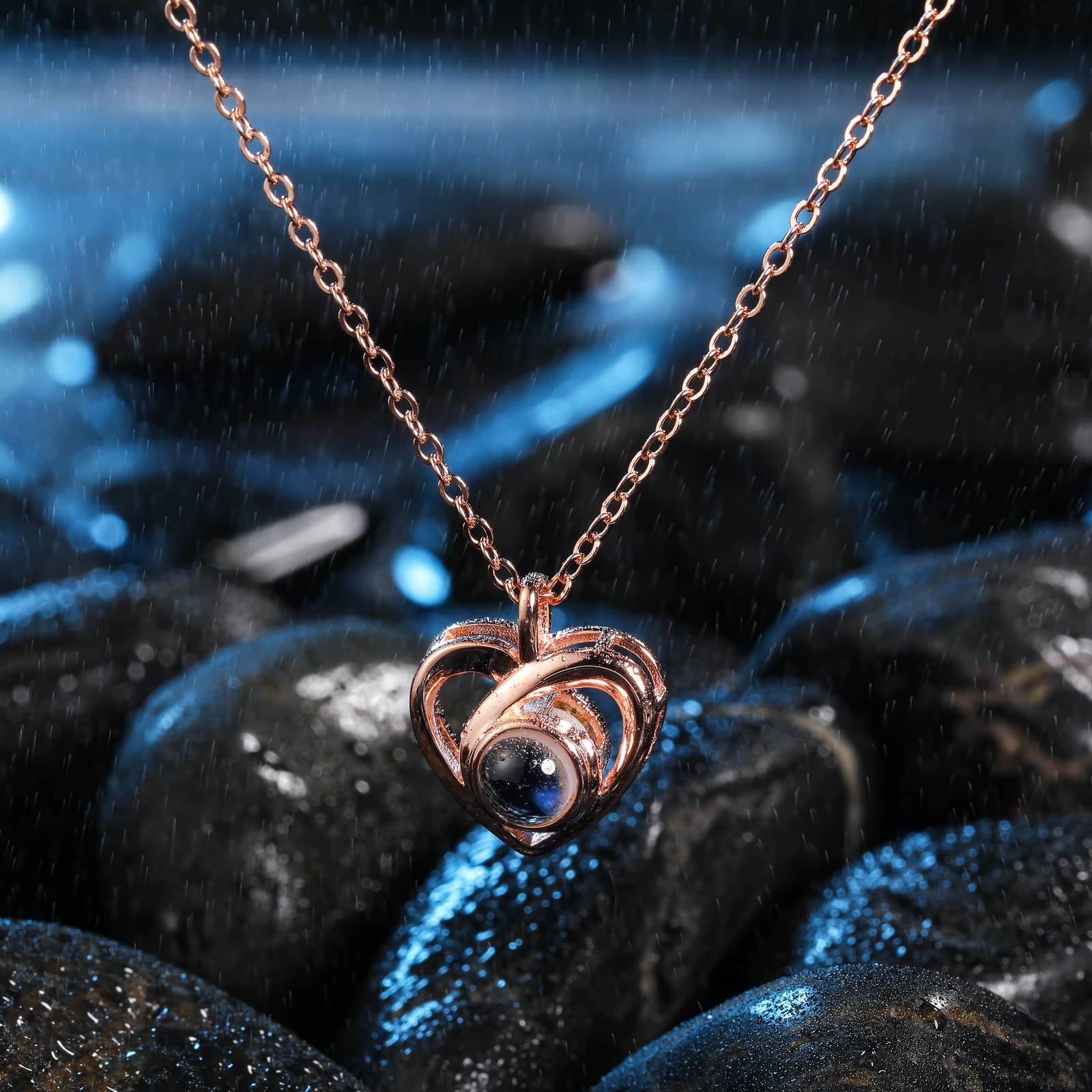 INBLUE Personalisierte Projektion Bild Anhänger 925 Sterling Silber Halskette Herzförmiger Anhänger Geburtstag Jubiläumsgeschenke für Sie/Frauen/Freundin/Mutter Schmuck