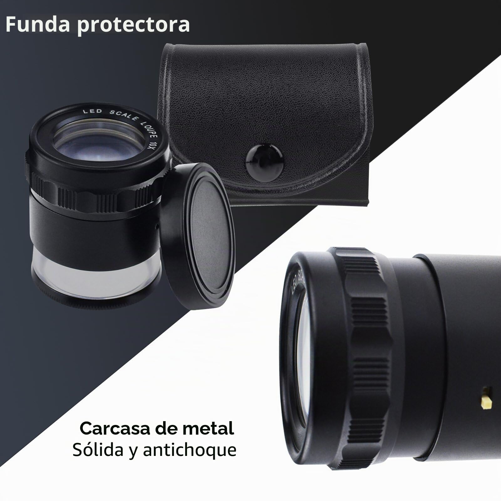 Lupa Escala Aumento De 10x Carta De Escala 20 Mm De Luz LED 8 Y 25 Mm Campo De Visión (4 GRÁFICO DE Escala)