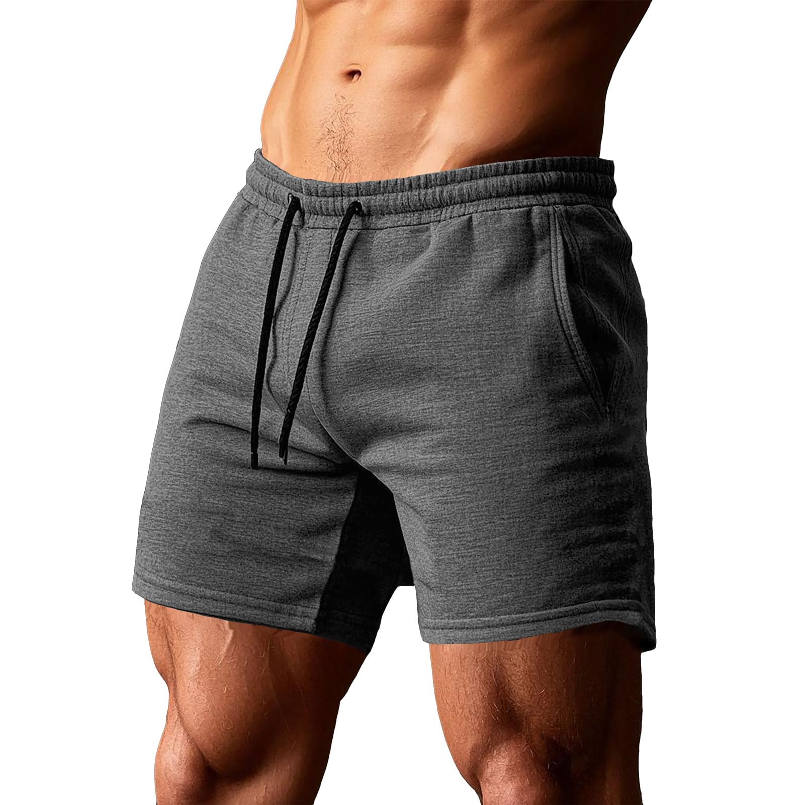 Shorts Homme Coton Short de Course de 5 Pouces Bermudas Pantalon Court Décontracté de Survêtement Respirant Cordon Ajustable de Fitness Jogging Gym Beach
