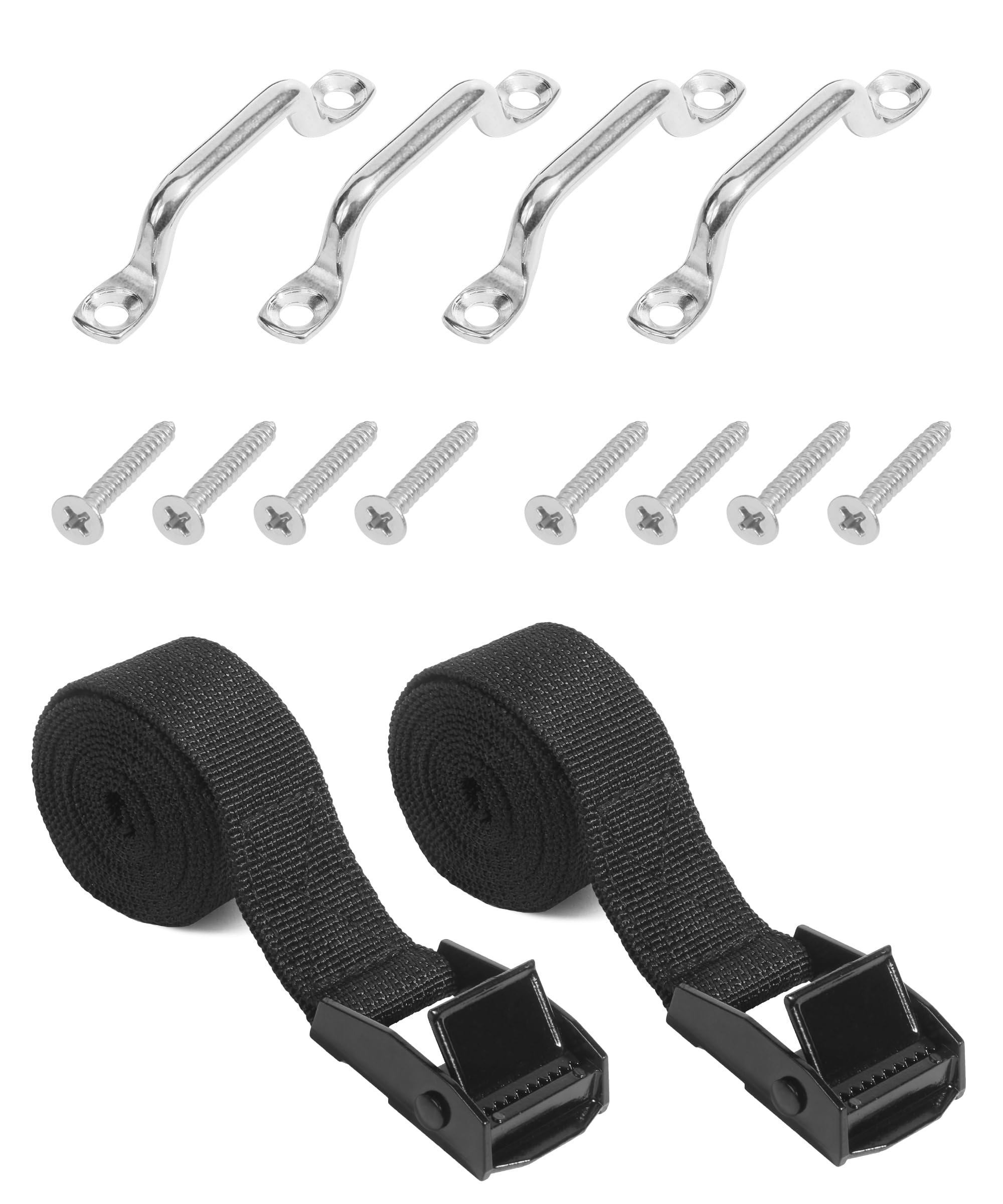 RACOONA 1"x48"(4ft) Battery Tie Down,Battery Tie Down Strap Kit with Stainless Steel Cam Buckle,Brackets and SS Screws,Car Accessories Cam Buckle Straps Cooler Tie Down Kit,Used for Car Boat Battery
