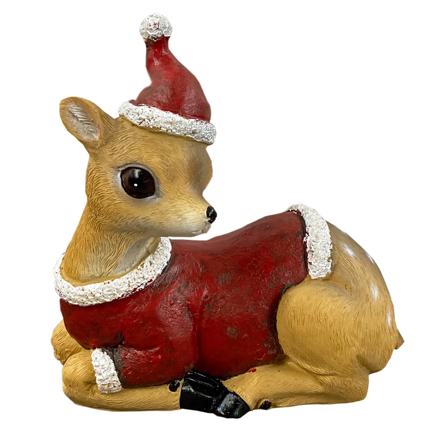 Deer Garden Ornament Reindeer in Santa Suit Ornament Resin Realistic Animal Sculpture Deer Stag Decorative Figure Indoor Outdoor for Patio Lawn Yard Home Festive Decoration (Beige Christmas Deer)