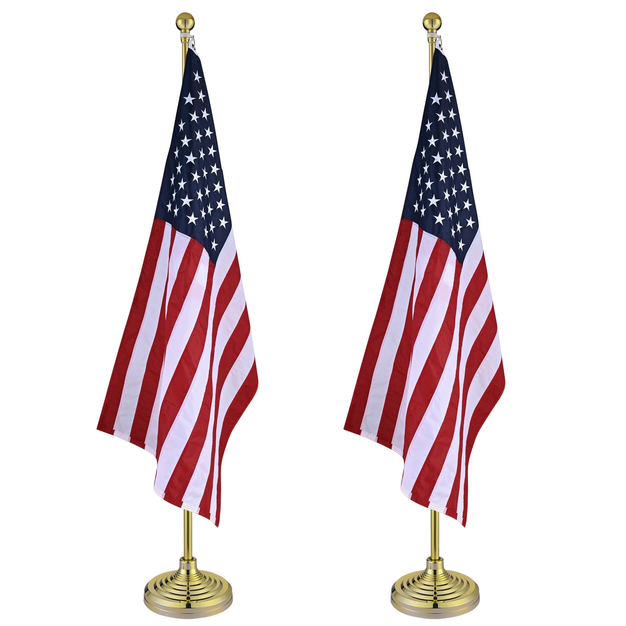 Yescom 2 Pack 8FT Telescoping Indoor Flag Pole Kit Aluminum Gold Pole Ball Topper with 3x5Ft US Flag & Base Stand Office School City Hall