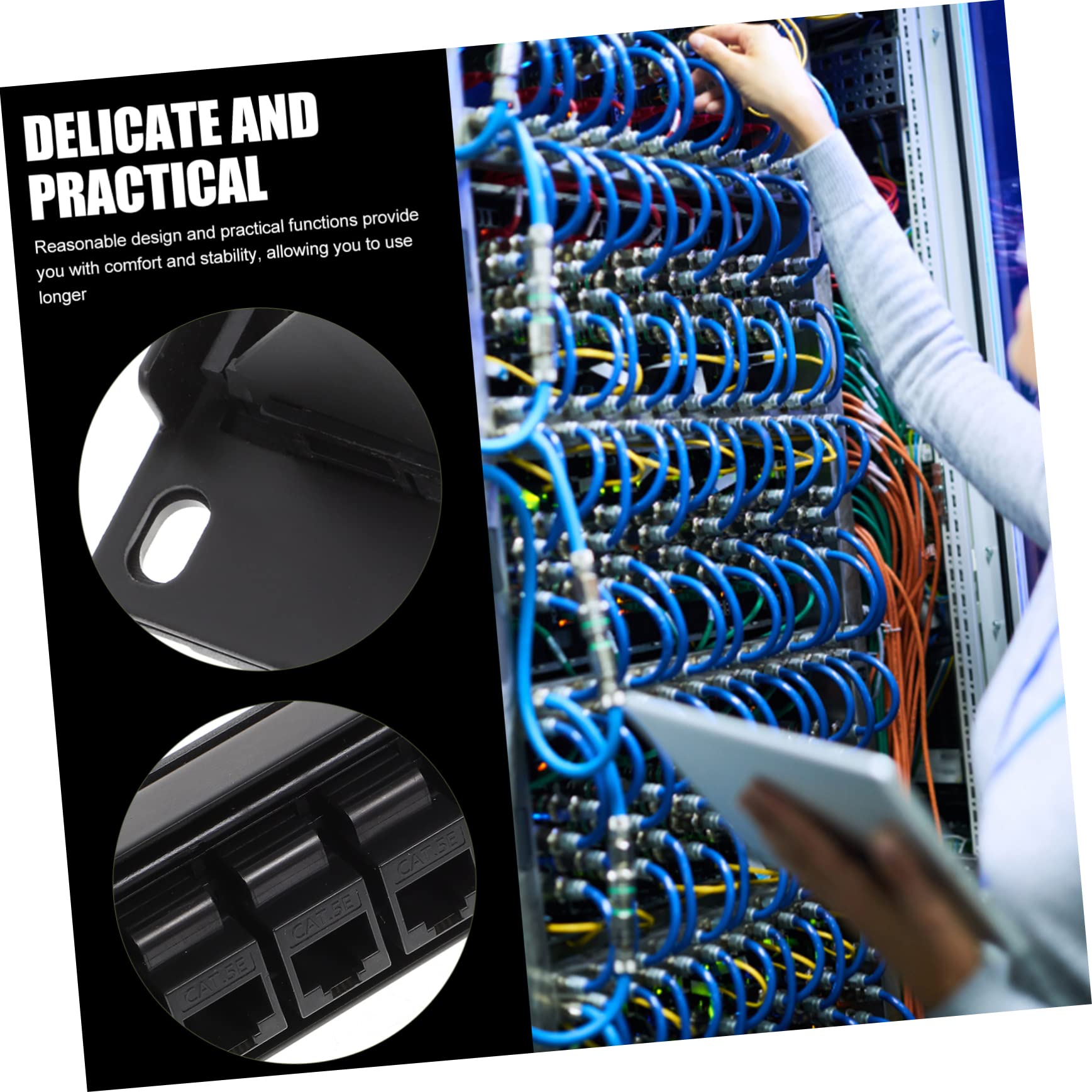 Panneau de Brassage Réseau 24 Ports Cat5e Noir en Plastique