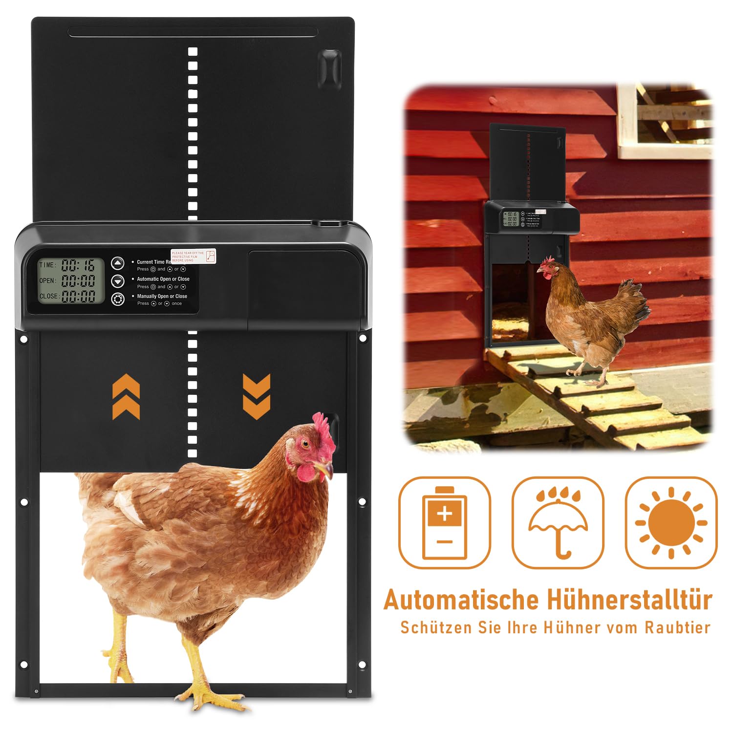 Fiqops Clapet Automatique En Aluminium Pour Poulailler - Avec Batterie