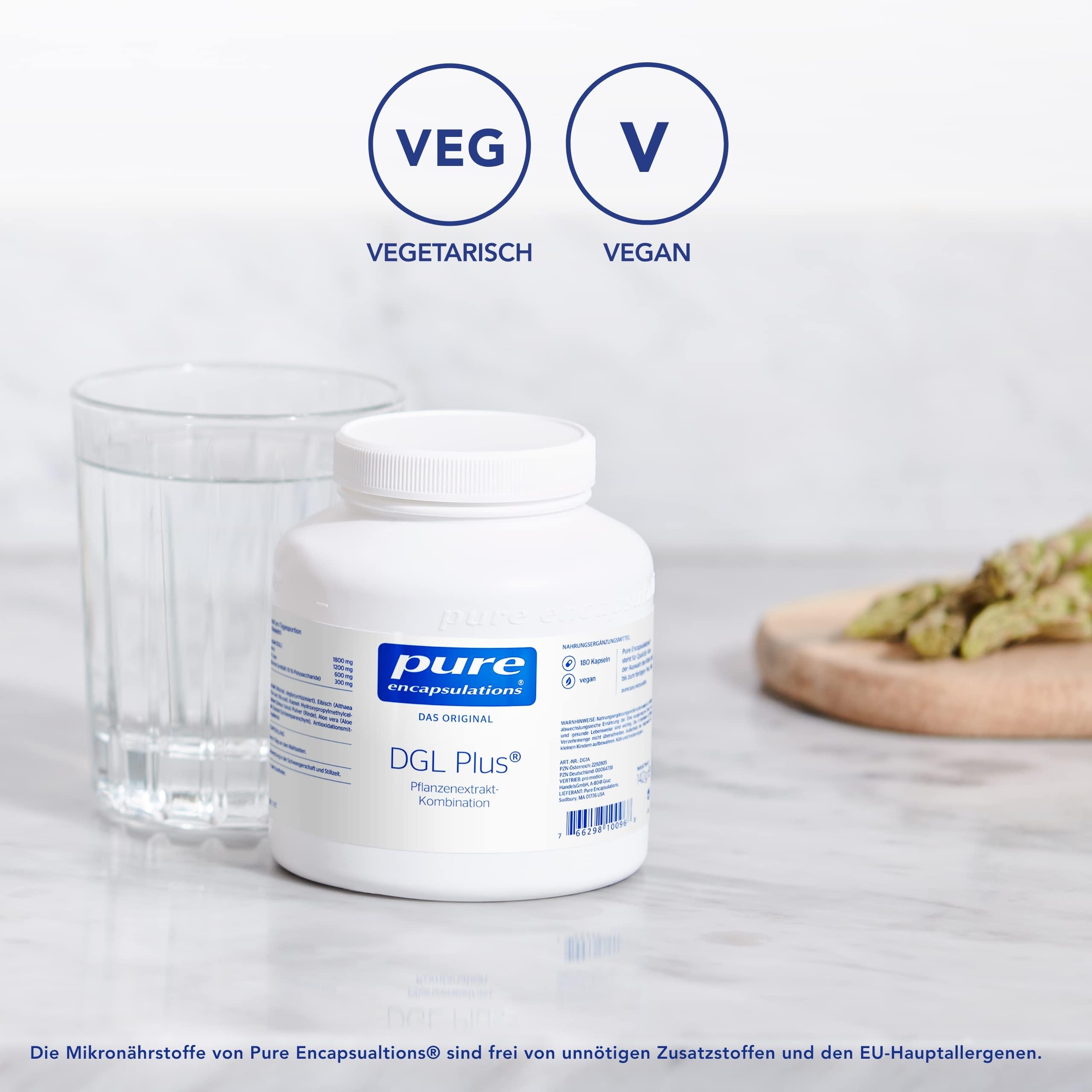 Pure Encapsulations - DGL Plus - Mit Süßholzwurzel-, Eibischwurzel- und Aloe Vera-Extrakt - Vegan und Glutenfrei - 180 Kapseln