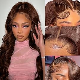 abbildung 28inch Chocolate Brown Lace Front Wig Human Hair 13x6 HD Transparent Body Wave Lace Front Wigs Human Hair Pre Plucked Glueless Frontal Brown Wig Human Hair 180% Density 4