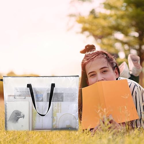 Miniatura 6 de 20 bolsas para portafolio de arte, 19 x 25 pulgadas, carpeta transparente para obras de arte con cremallera y asa, bolsa de lápices A4 de 9 x 13