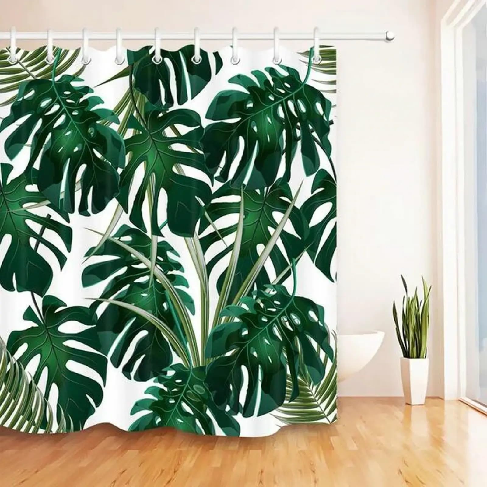 Rideau de douche imperméable motif tropical 3D en tissu anti-moisissure 135x220 cm