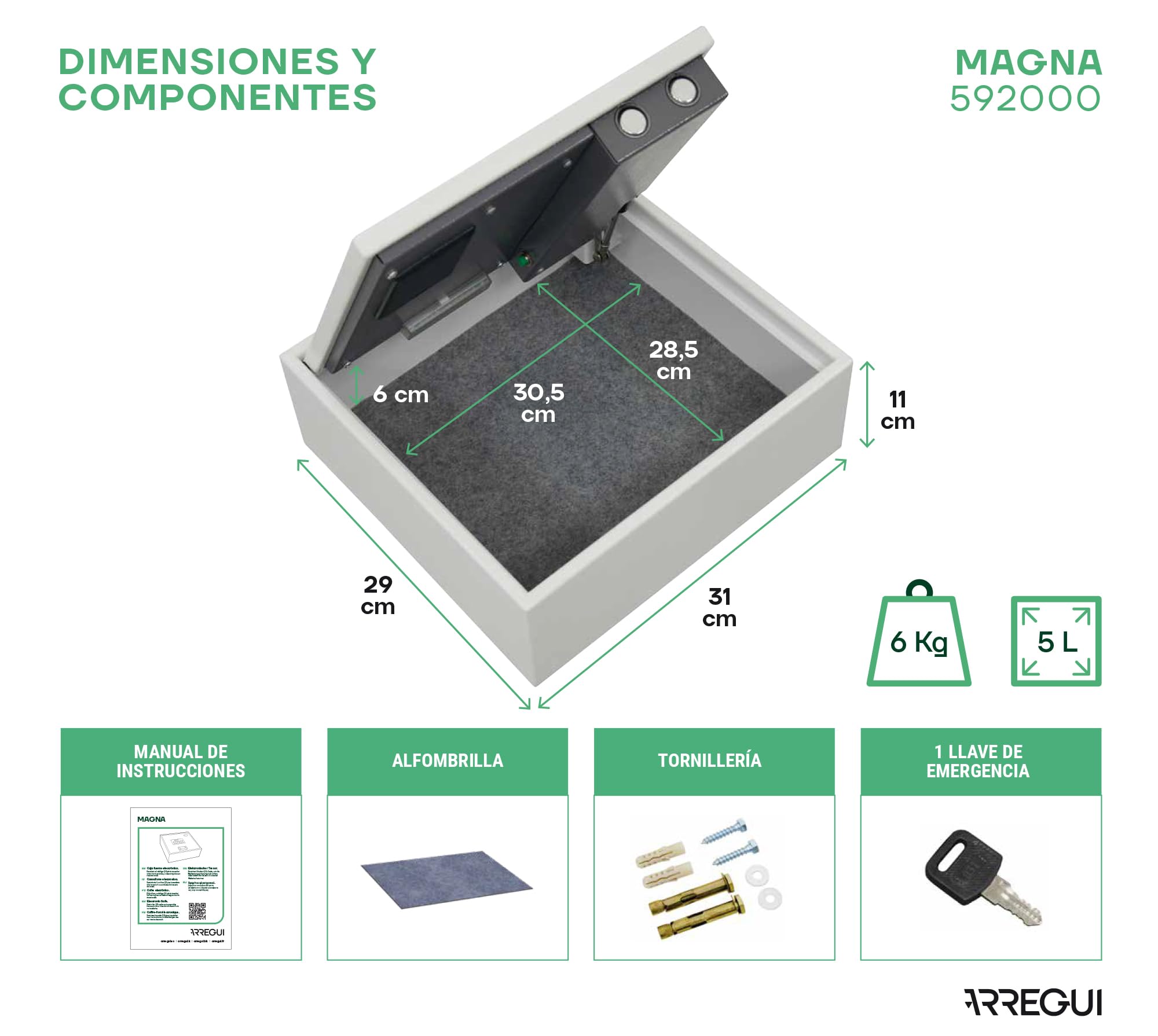 ARREGUI Magna 592000 Caja Fuerte Oculta en el Suelo del Armario | Escondite para Dinero en Casa | Caja Fuerte Camuflada para el Hogar con Código | Caja de Seguridad Electrónica | 11x31x29 cm | 5L