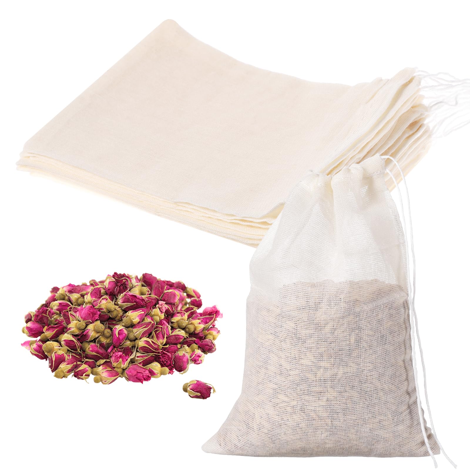 Produktbild von 50 Stück Gewürzbeutel, Gewürzsäckchen Zum Kochen, Gewürzbeutel Mit Kordelzug, Säckchen Zum Befüllen, Baumwollsäckchen, Wiederverwendbare Teebeutel Für Losen Tee, Stoffbeutel Klein(8×10cm, Khaki