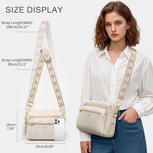 Miniatura 2 de Bolsos cruzados pequeños de cuero para mujer, monederos antirrobo y bolso de hombro con borla de correa ancha