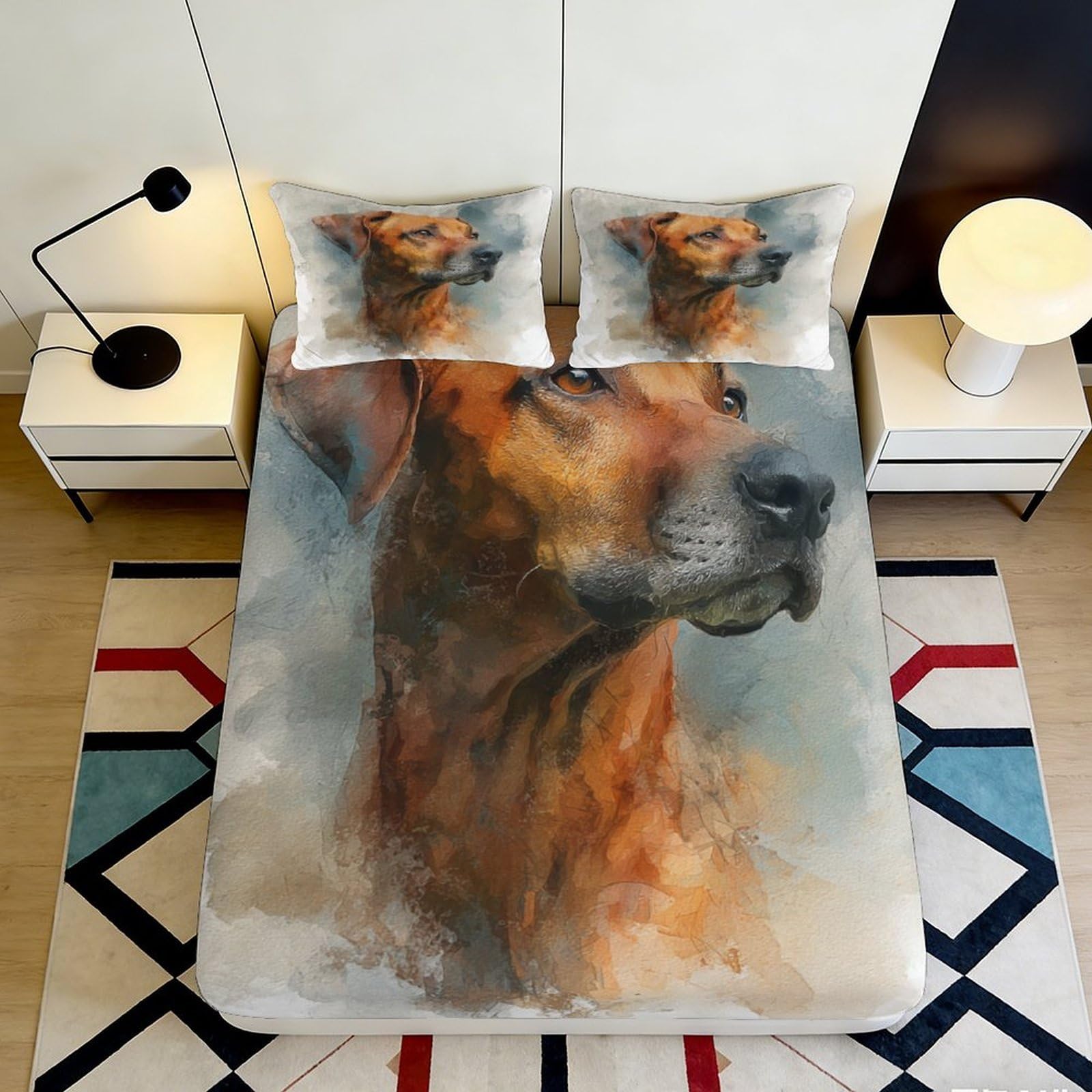 Jqzkxnhpbr Style-4 3D Printed Brown Dog Portrait Fitted Sheet Microfiber Soft Anti-Slip Mattress Cover For Bedroom Dorm Decor 90X200x25cm