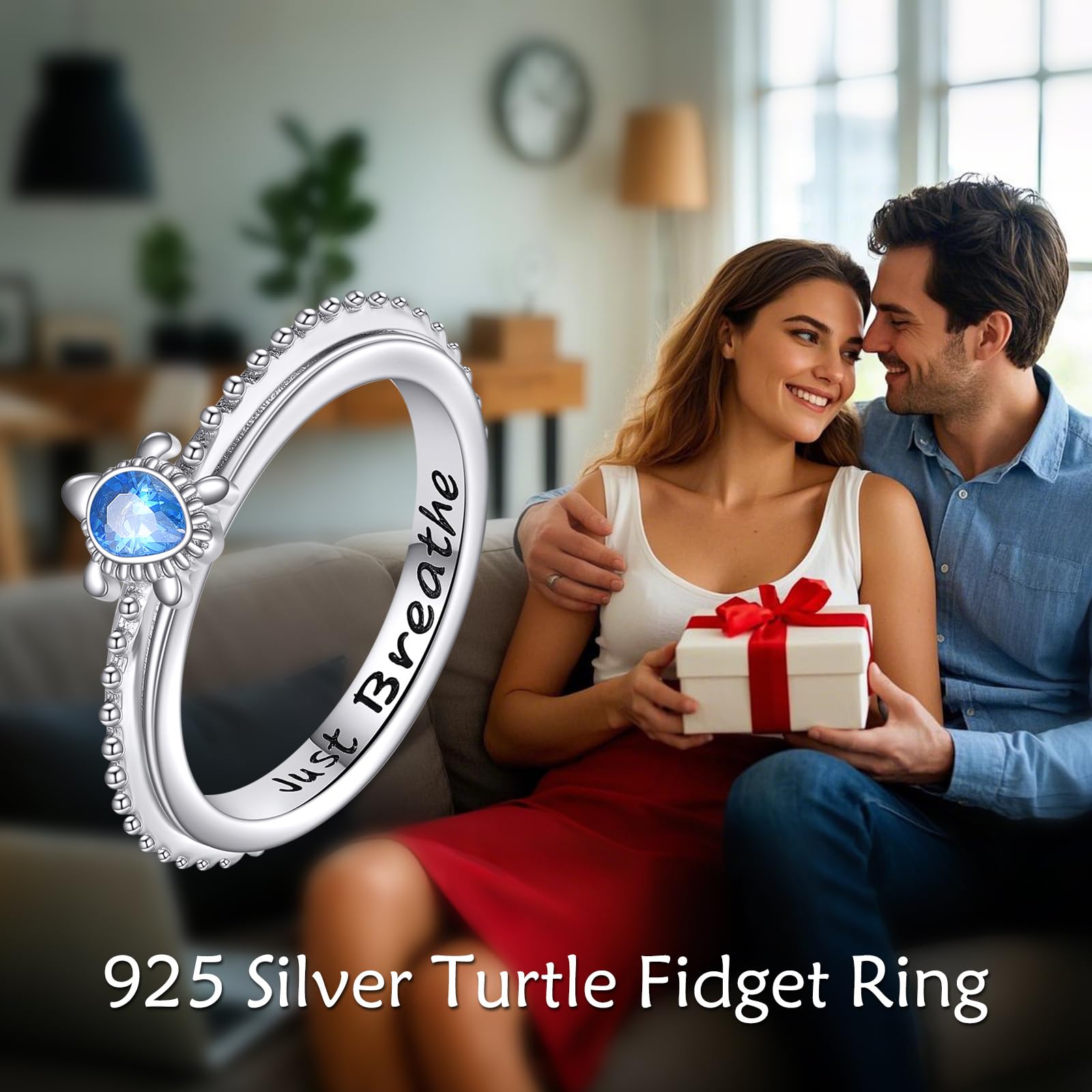 Fidget Ring Damen Silber 925 Rosenblüten/Schildkröten/Gänseblümchen Drehring Rosenkranz Fidget Schmuck Geschenke