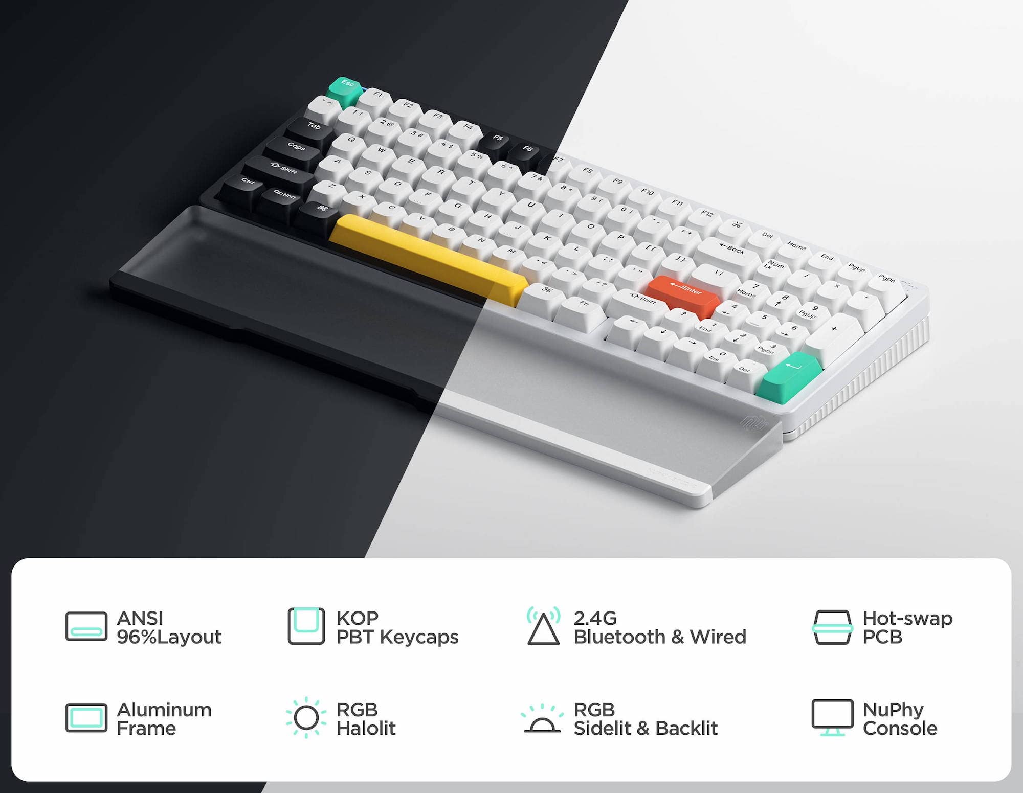 Nuphy Halo96 Mechanical Gaming Keyboard with PBT Keys, 96% RGB Hot