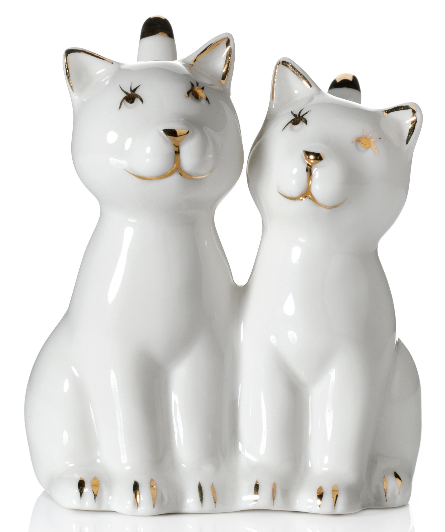 Cat Ring Holder, Two White Cats with REAL 24K GOLD Plating Ceramic Engagement and Wedding Ring Holder