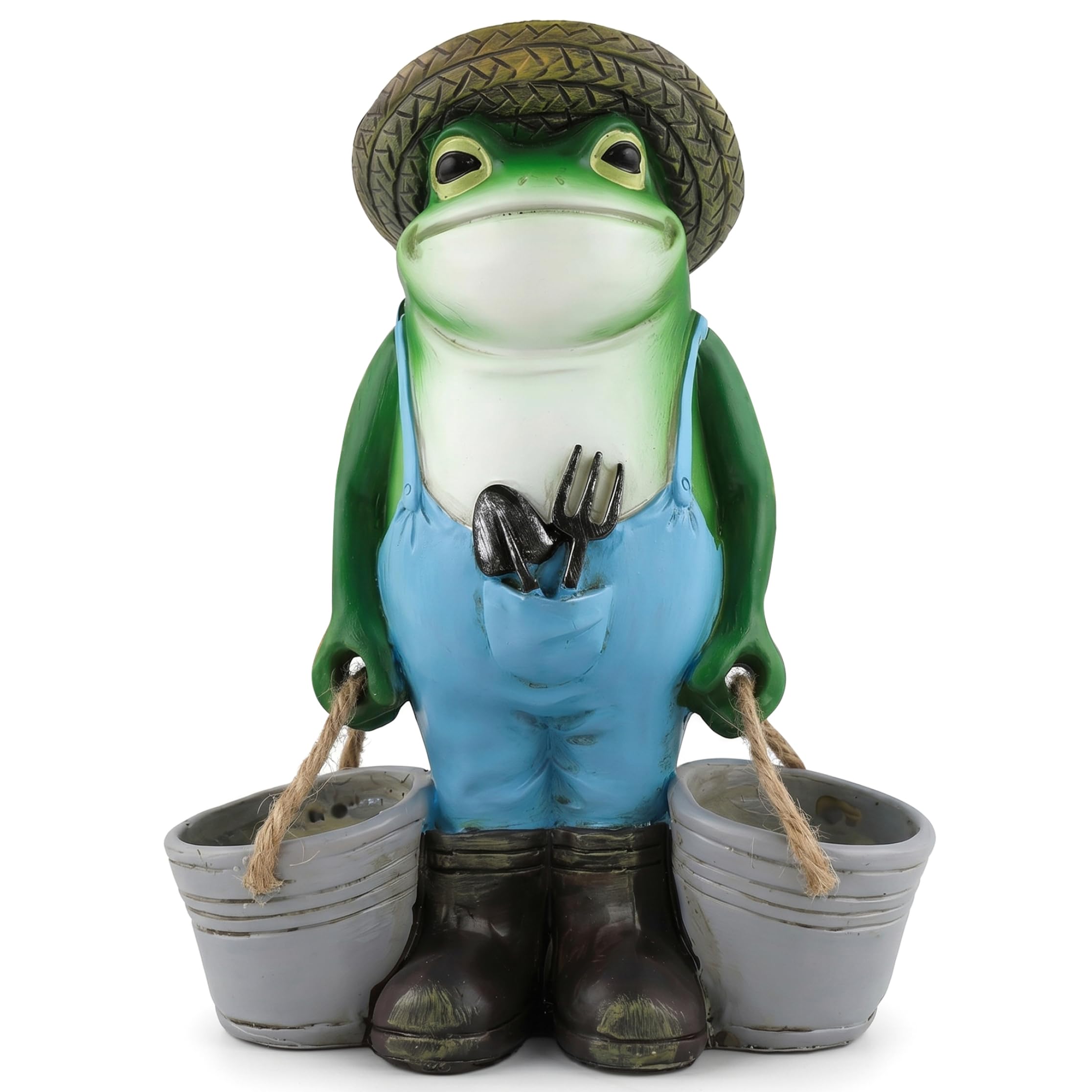 Monwssoe Succulent Pot, 6in Resin Garden Frog Statue Hold 2 Pots, Funny Frog Figurine for Cactus, Succulents, Small Plants, Garden Decor