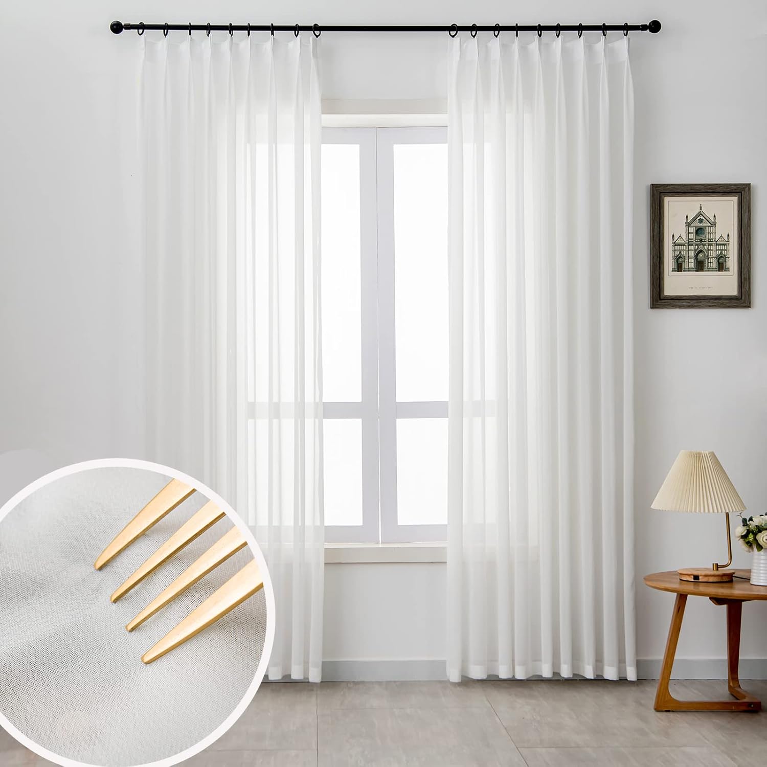 Off White Sheer Curtains 84-inch Long Living Room Pinch Pleated Sheer Curtains 1 Panel Light Filterring Semi-Sheer Curtain for Farmhouse Bedroom Pinch Pleat, W52 x L84 52"W x 84"L (Pack of 1) Off White