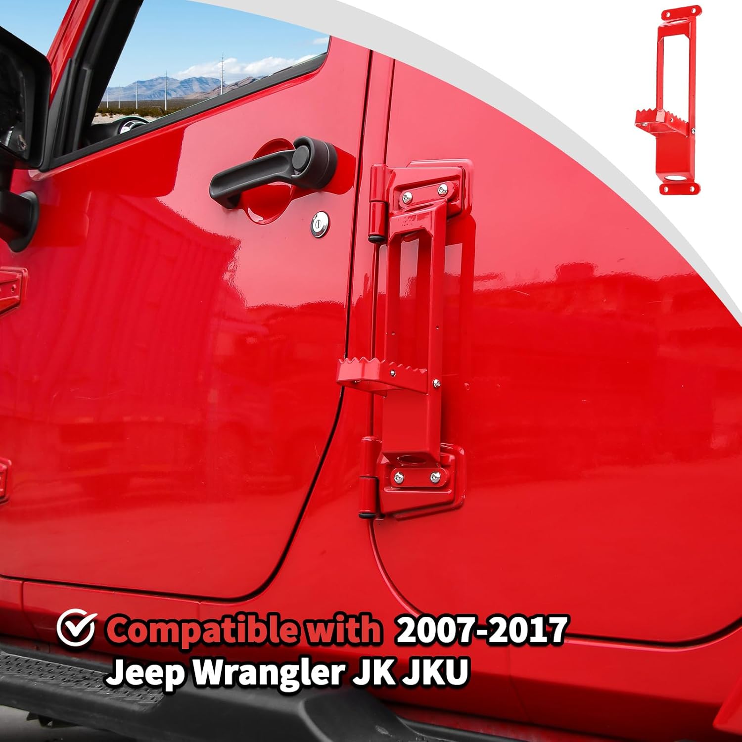 JWWY Door Hinge Steps Metal Folding Door Pedal Foot Pegs Step Compatible with 2007-2023+ Jeep Wrangler JK JL JT Accessories Red Star Alloy (2 pcs)…
