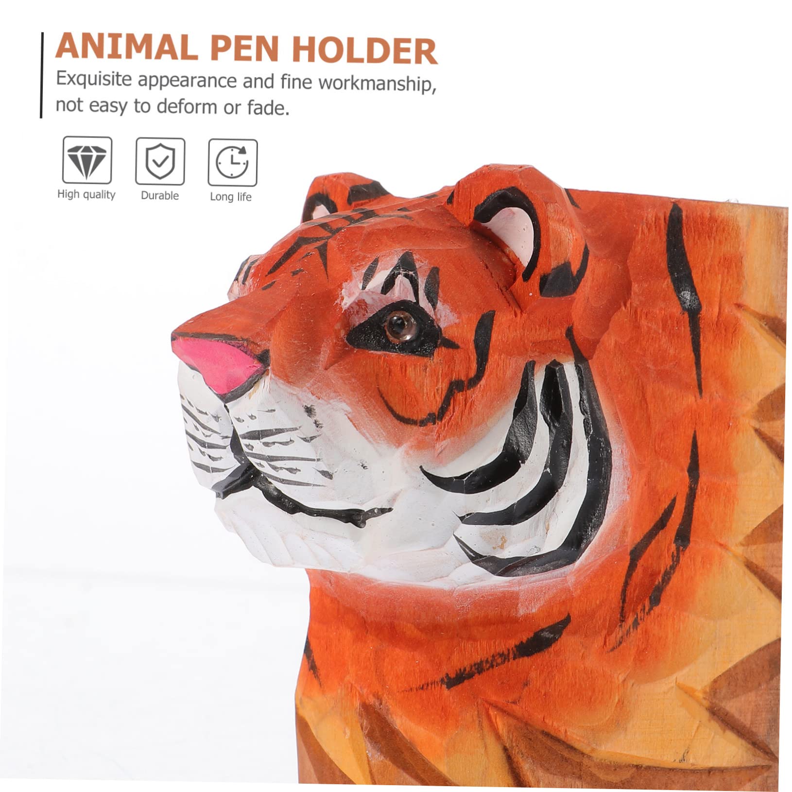Operitacx 2stücke Tiger Design Stiftehalter Aus Holz Multifunktionaler Schreibtisch-organizer Für Stifte Bleistifte Und Zubehör Für Büro Schule Und Zuhause Kreatives Deko-element Für