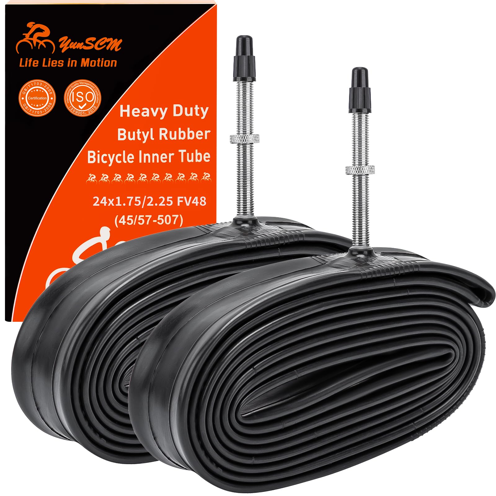 2-PCS 24'' Heavy Duty Bike Tubes 24x1.75/2.25 (45/57-507) Presta Valve 48mm with Removable Valve Inner Tubes 24'' Bicyle Tube Compatible with 24x1.75 24x1.95 24x2.125 24x2.20 24x2.25 Bike Tire Tubes