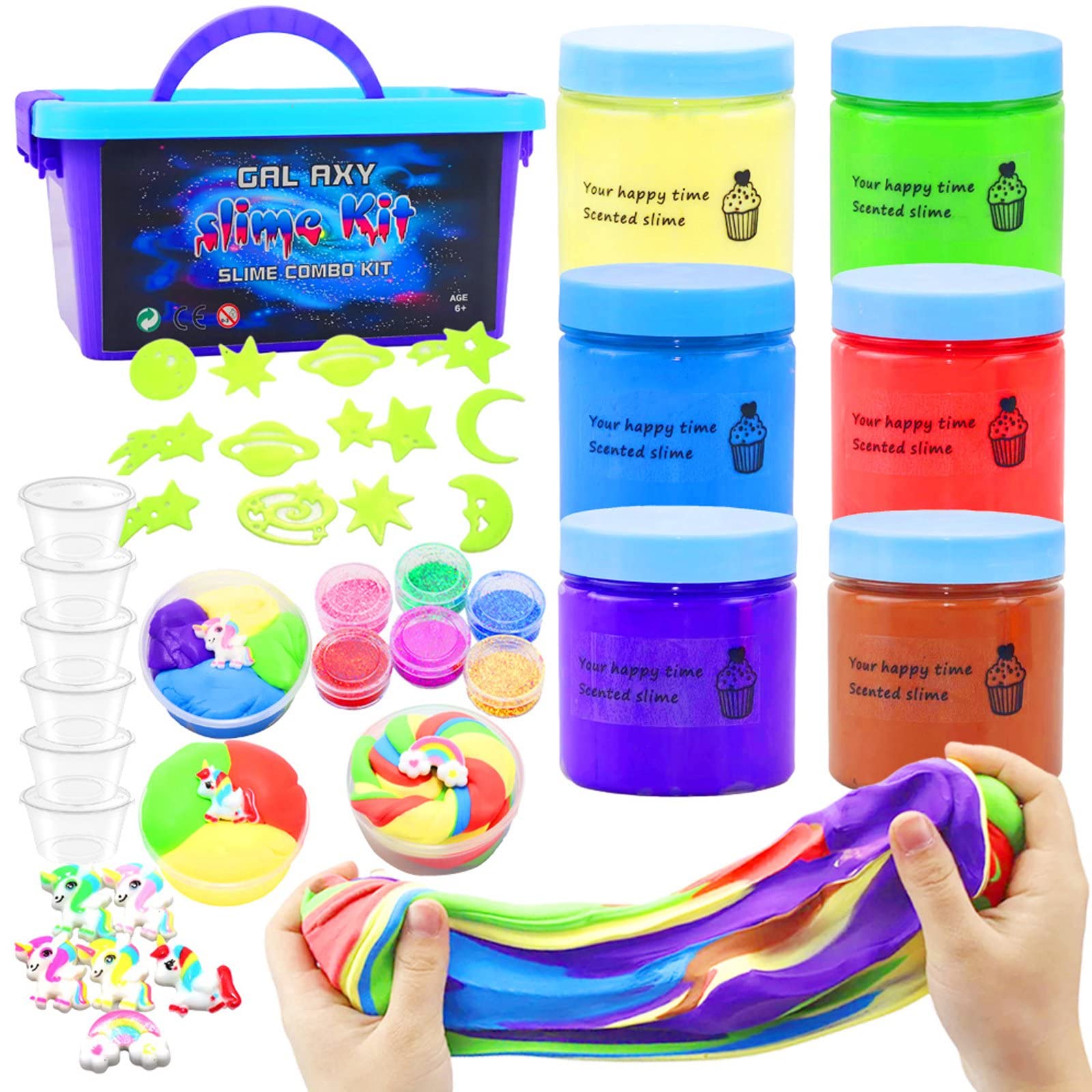 Ultimate Crystal Clear Slime Kit, Non-Sticky Scented Slime for Kids Spark to Creativity with Glitter Powder, Luminous Patches, and More, Diy Kit for Education, Stress Relief & Fun