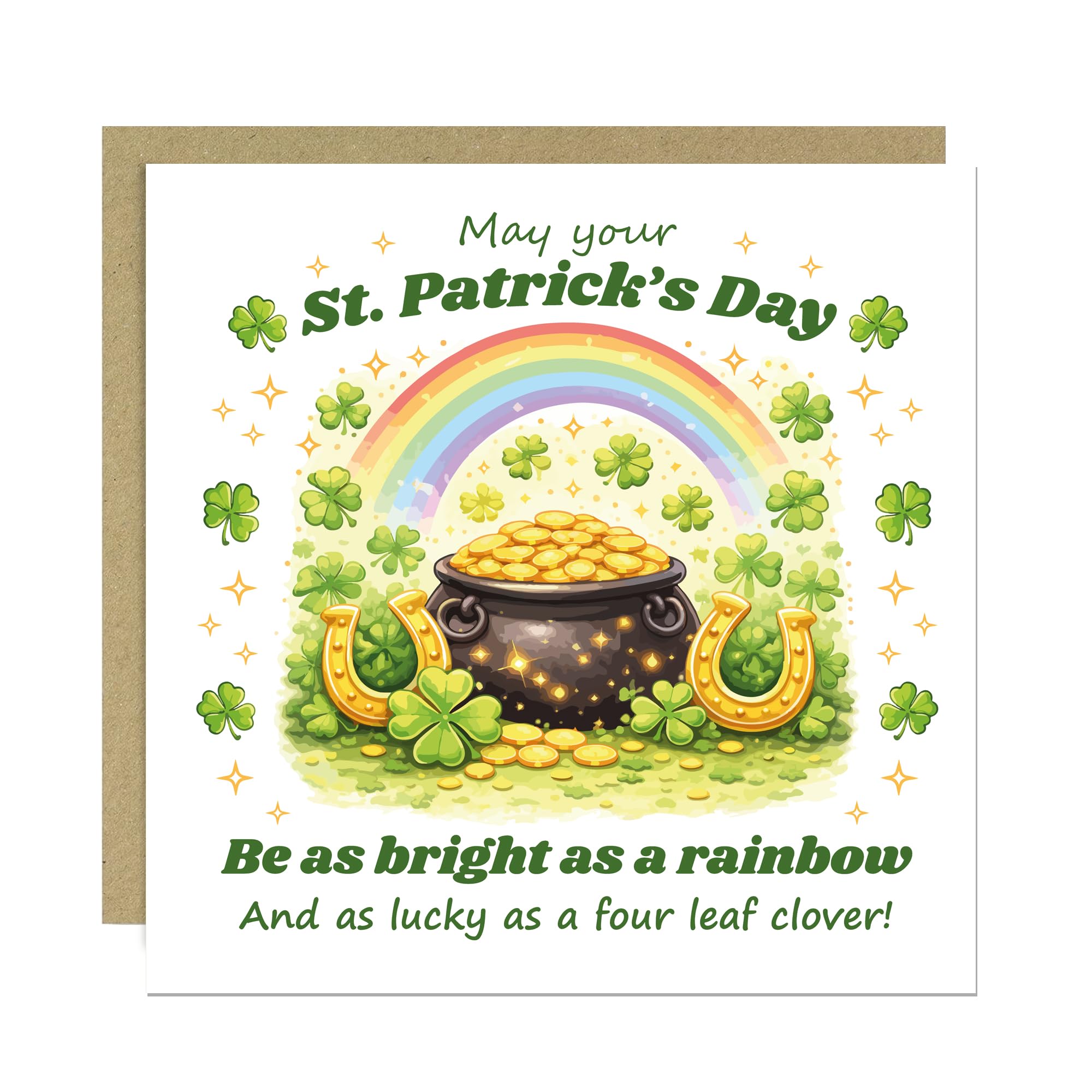 RED OCEAN Happy St Patricks Day Card Rainbow and Pot of Gold Greeting Card Lucky Shamrock Irish Blessing Card St Paddy’s Day Card for Friend Family