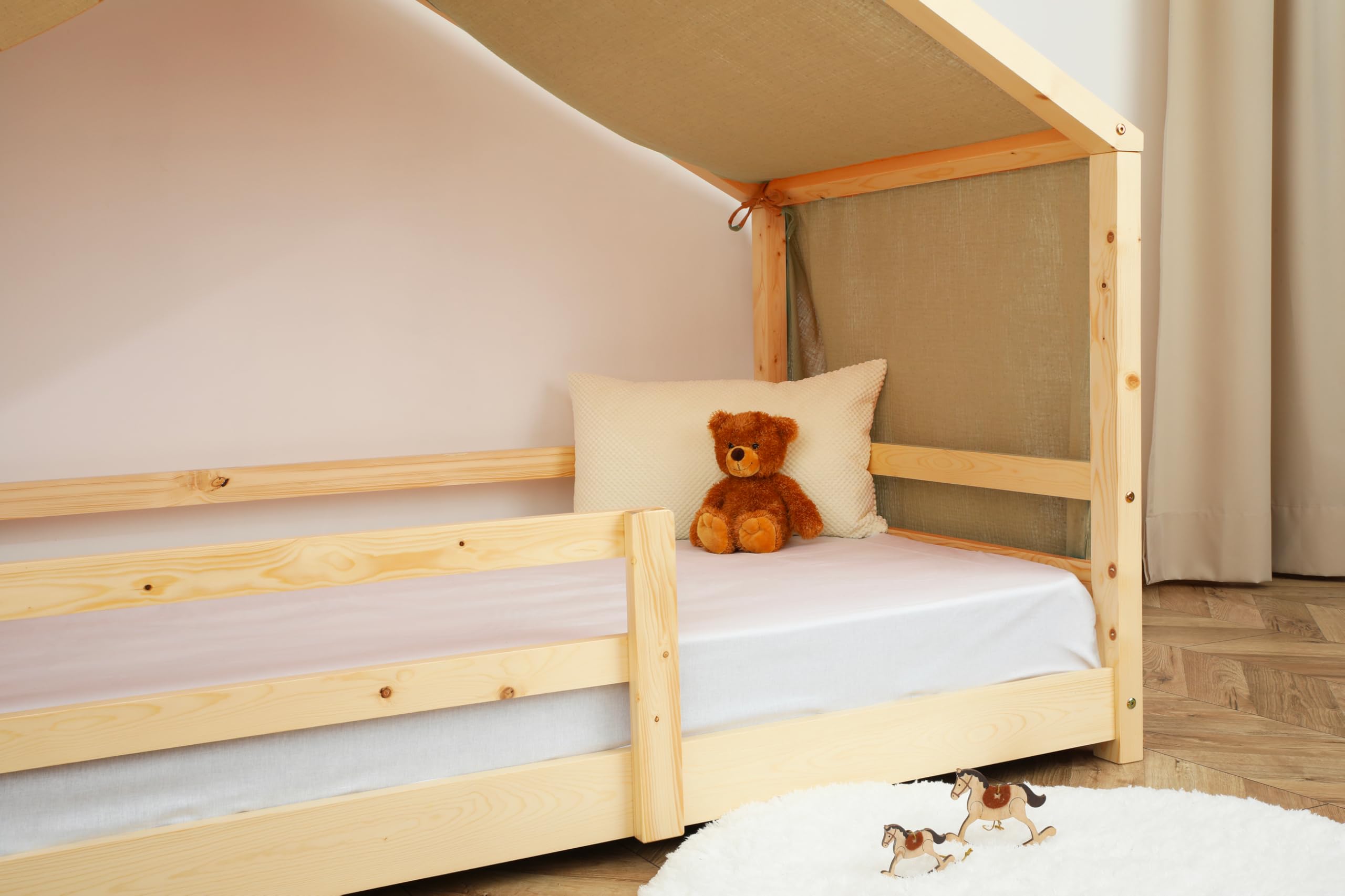 Toile de Lit Cabane 100% Coton - Ciel de Lit Cabane Montessori 80x160, 90x190, 90x200 cm - Tissu Oeko-Tex Gots (Beige Feuillage, 97 x 402 cm)