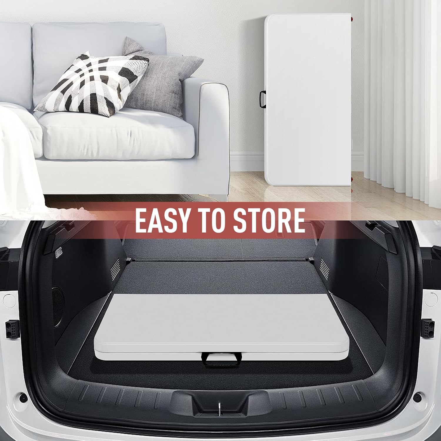 34" Square Folding Table, Utility Dining Table Plastic Card Tables, Portable Fold-in-Half Party Tables Outdoor/Indoor with Carrying Handle, No Need Assembly for Wedding, Picnic, Camping, White