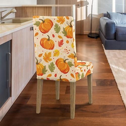 Miniatura 5 de HUGS IDEA Pumpkin Dining Room Chair Covers Maple Leaf Kitchen Chair Covers 6 Pack Stretch Dining Chairs Cover Cubre Sillas para Comedor Washable
