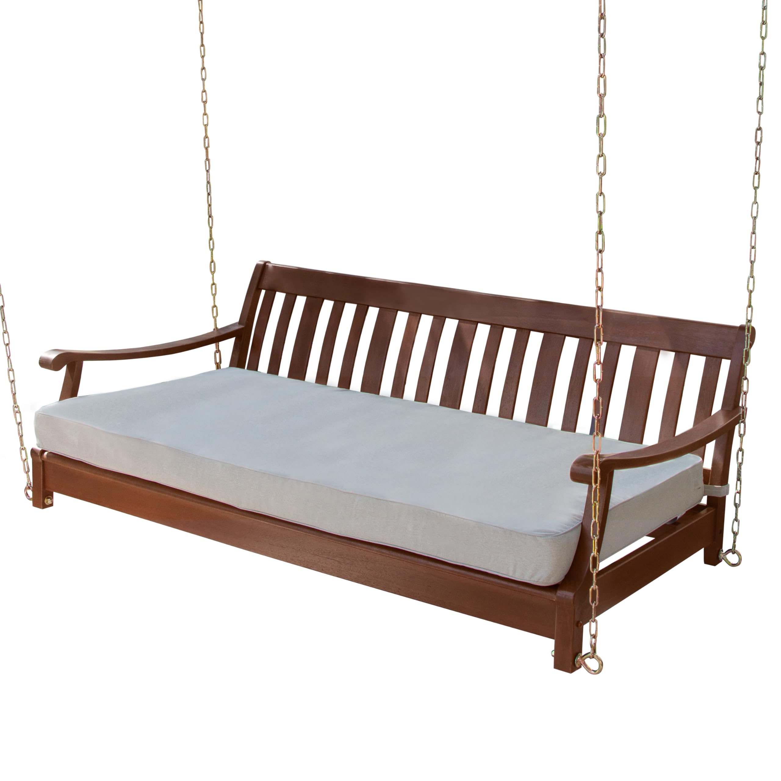 Cambridge Casual Como Solid Mahogany Wood Outdoor Swing Daybed with Oyster Cushions – Comfortable Porch Swing Bed for Patio, Porch, Backyard or Garden