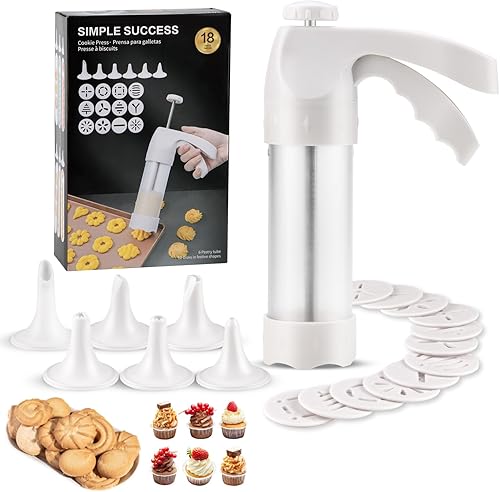 Miniatura 8 de Kit de prensa de galletas para hacer galletas y decoración con 12 discos de decoración de cocina y 6 puntas de glaseado de embudo, máquina para