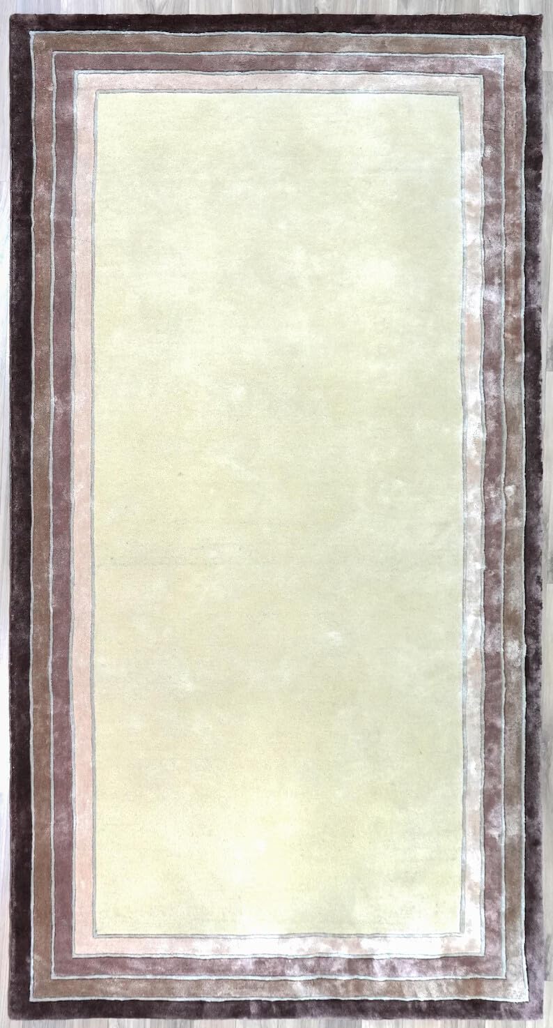 Hand Tufted Contemporary Abstract Area Rug 5x8 Ft Modern Artistic Wool Living Room Rug 7.0x10.0 Cream