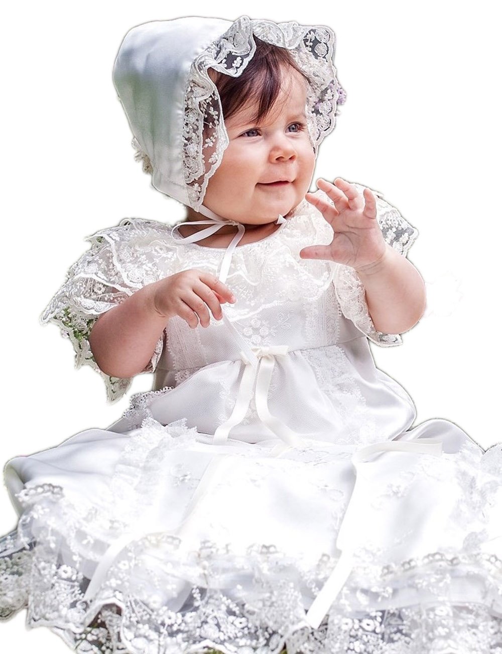 Bautizo Vestidos de novia grace-estelle en marfil encaje y satén blanco no bow Talla:62, 3-6 months, chest 18 in.