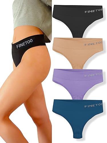 FINETOO 4 Pack High Waist Thongs for Women Breathable Underwear Soft Stretchy Nylon Spandex No Side Seam Panties
