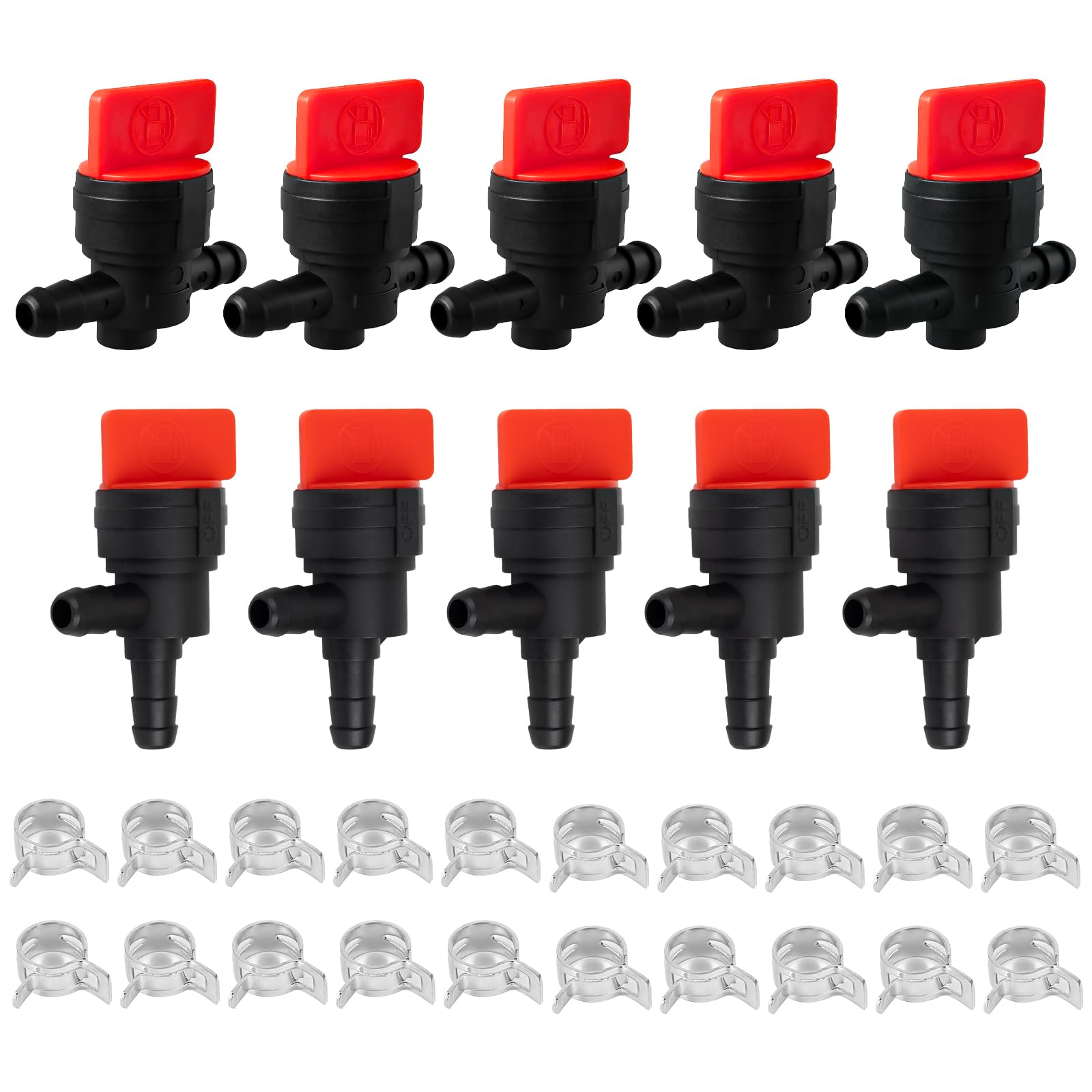 Photo 1 of 1/4" Inline Fuel Shut Off Valve and 90 Degree Cut Off Valve, Straight Gas Valve with Clamps, Compatible with BS 494768, 493960, 698183, 697947, 698181, 5019H, 5019K, 10 Pack