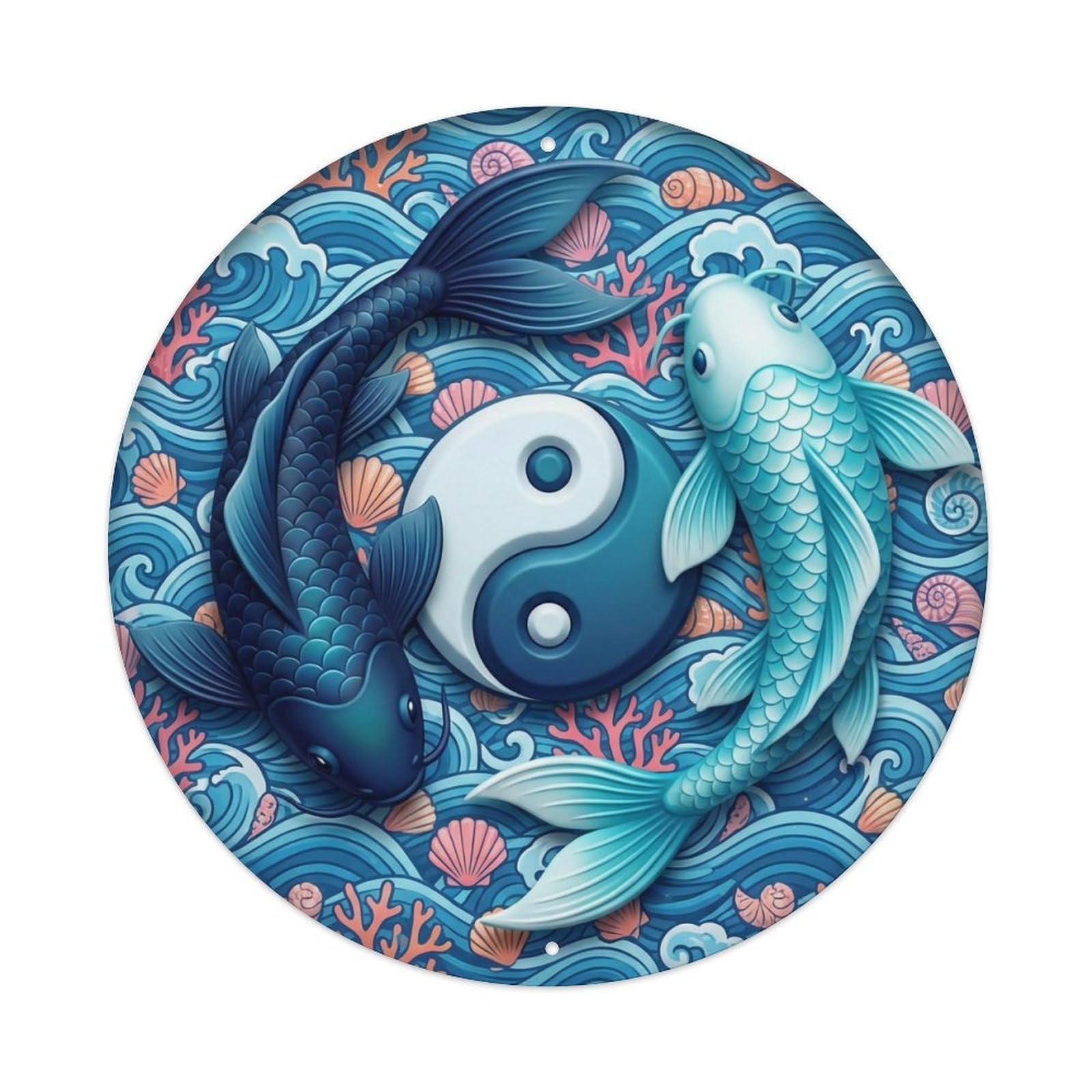 Tai Chi Koi Fish Ocean Deep Sea Blue Wave Metal Tin Sign