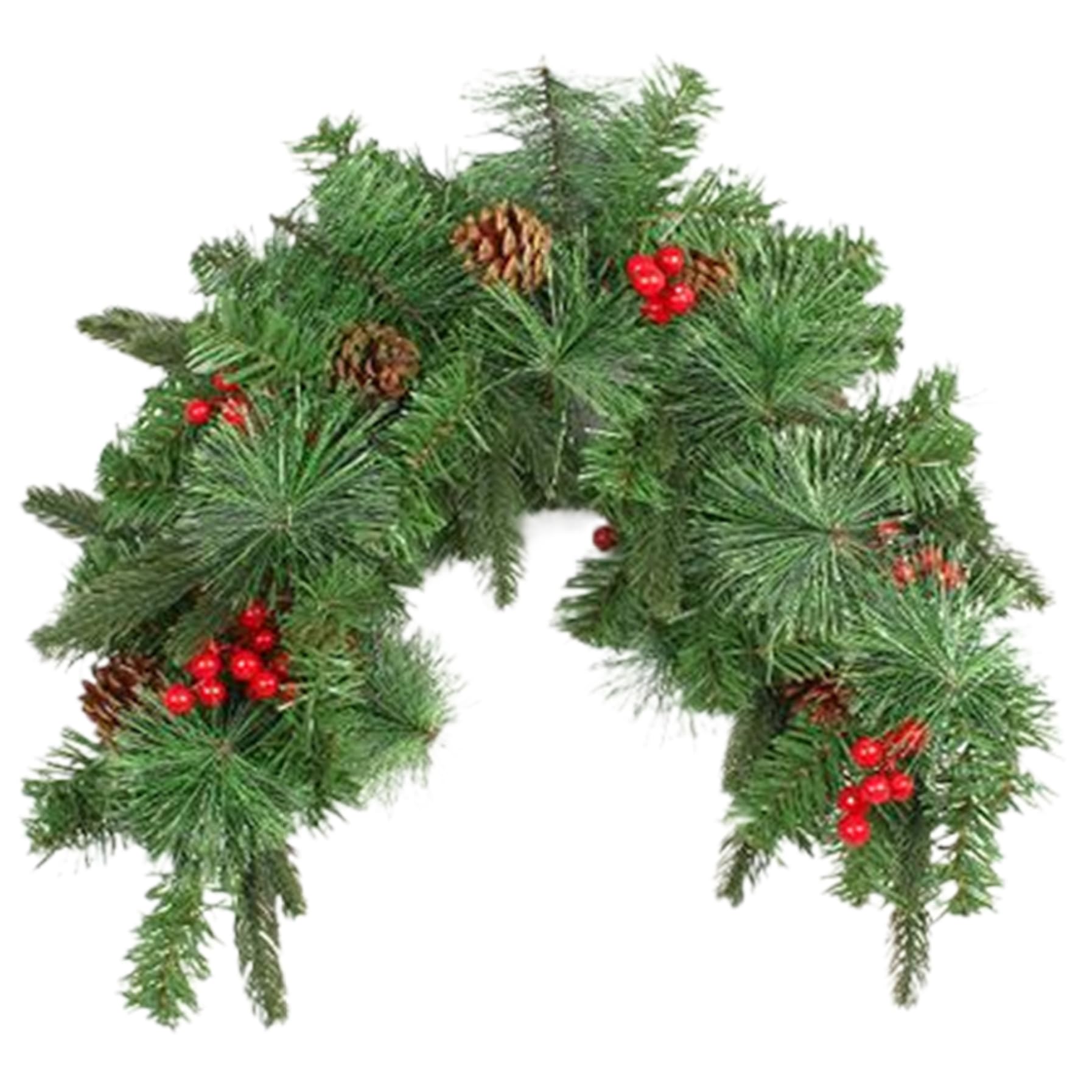 Christmas Swag, 35 inch Pre-Lit Christmas Mailbox Swag with Pine Cone ＆ Red Berries, Artificial Timed Garland with Lights for Holiday Home Decor ;1