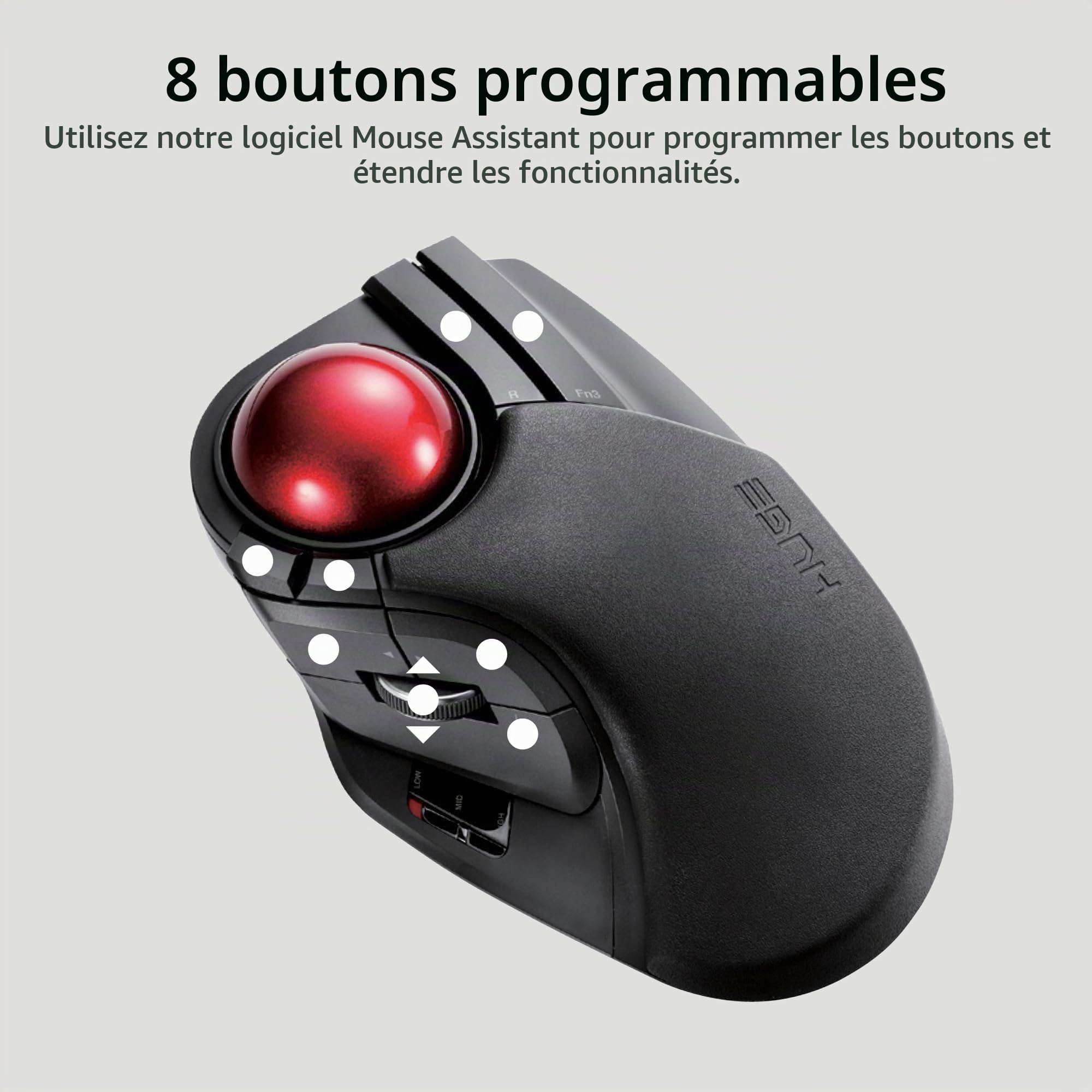 ELECOM Grande Souris trackball, sans Fil 2,4 GHz, contrôle des Doigts, Fonction 8 Boutons, Repose-Poignet attaché, Boule Rouge Lisse de 52 mm, Windows11, MacOS (M-HT1DRBK)