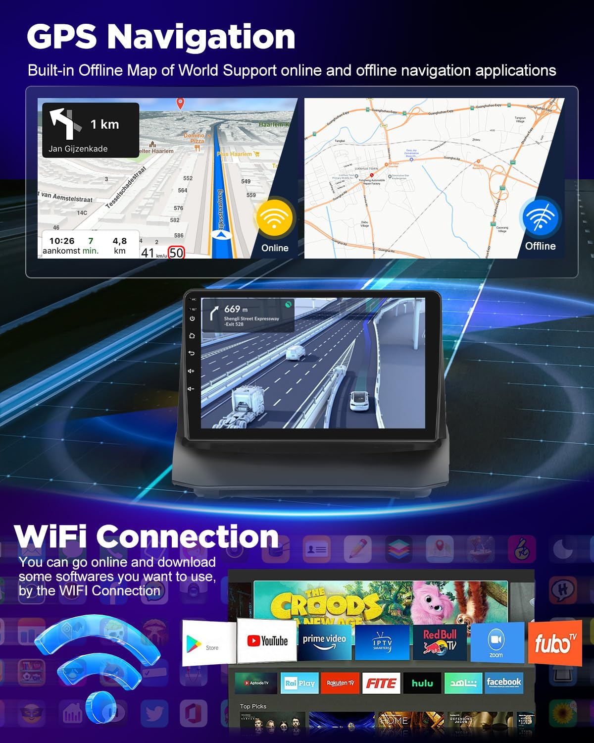NHOPEEW Autoradio 8 Core 6+128G Android per Ford Fiesta 2009-2017 con Carplay wireless e Android Auto DSP Wifi GPS Comandi al volante Vista panoramica a 360