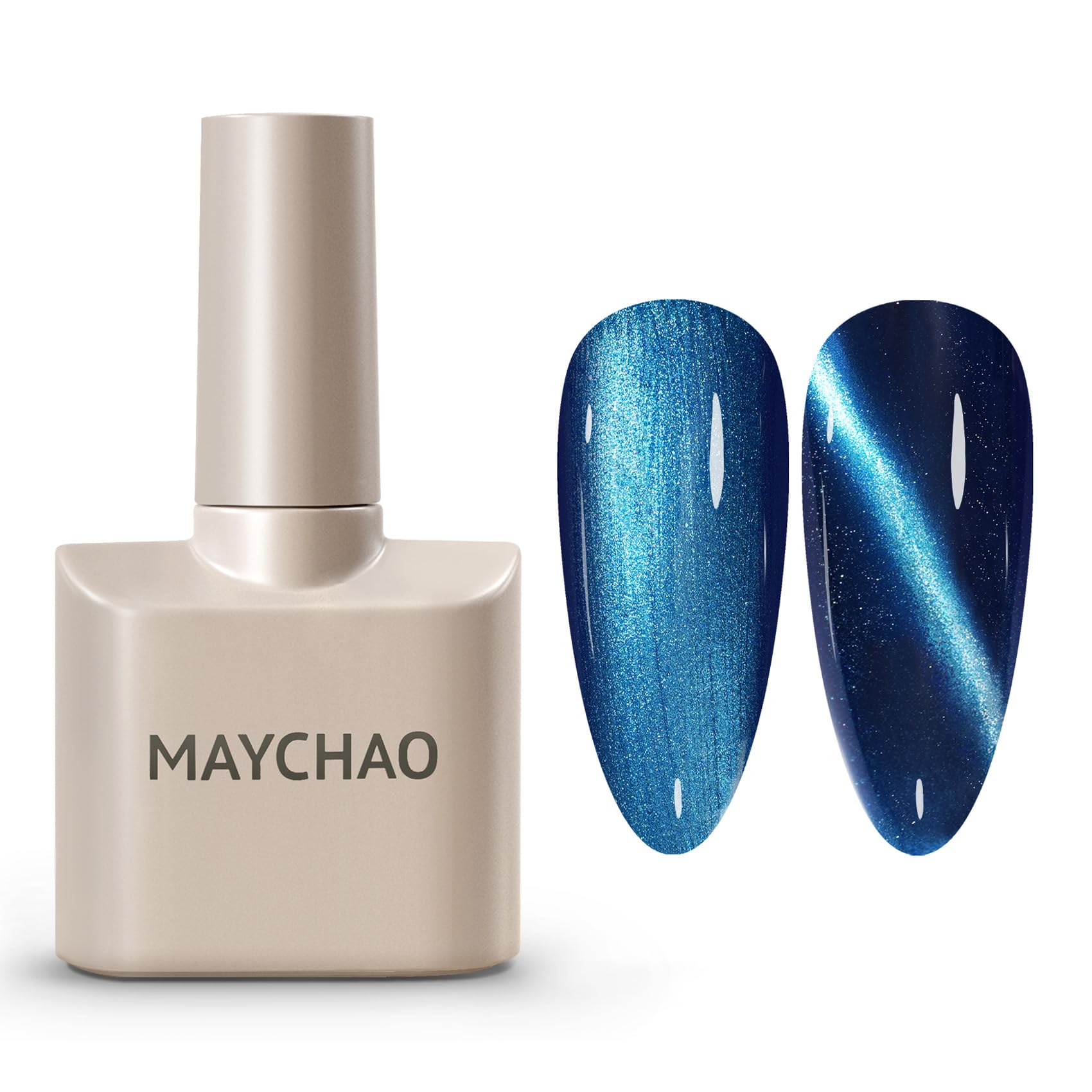 MAYCHAO 15ML Cat Eye Gel Nail Polish 1Pc Sea Blue Shimmer Gel Polish Soak off Holographic Magnetic Nail Polish for Nail Art Manicure Salon DIY at Home