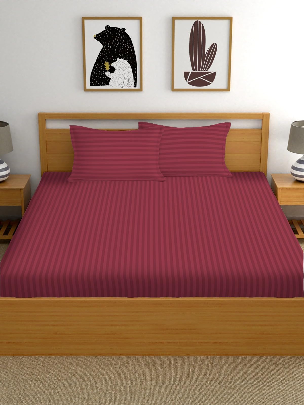 WUSA Microfiber Wrinkle Resistant | Soft Skin Safe | Breathable Queen Size Flat Bedsheets | Hotel & Home | Double Bedsheet Set with 2 Pillow Covers (72x78) (Deep Pink)