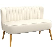 HOMCOM Divano 2 Posti in Tessuto Effetto Lino Senza Braccioli Design a Righe, Divanetto 2 Posti Imbottito Salvaspazio Moderno con Gambe in Caucciù per Soggiorno Salotto, 117×56.5×77 cm, Crema