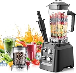 Blender for Smoothies, Blender with 68Oz. Pitcher & 20Oz. Grinder, 28000 RPM Blenders for Kitchen, Ice Crushing, Frozen Fruits, Blending, Black