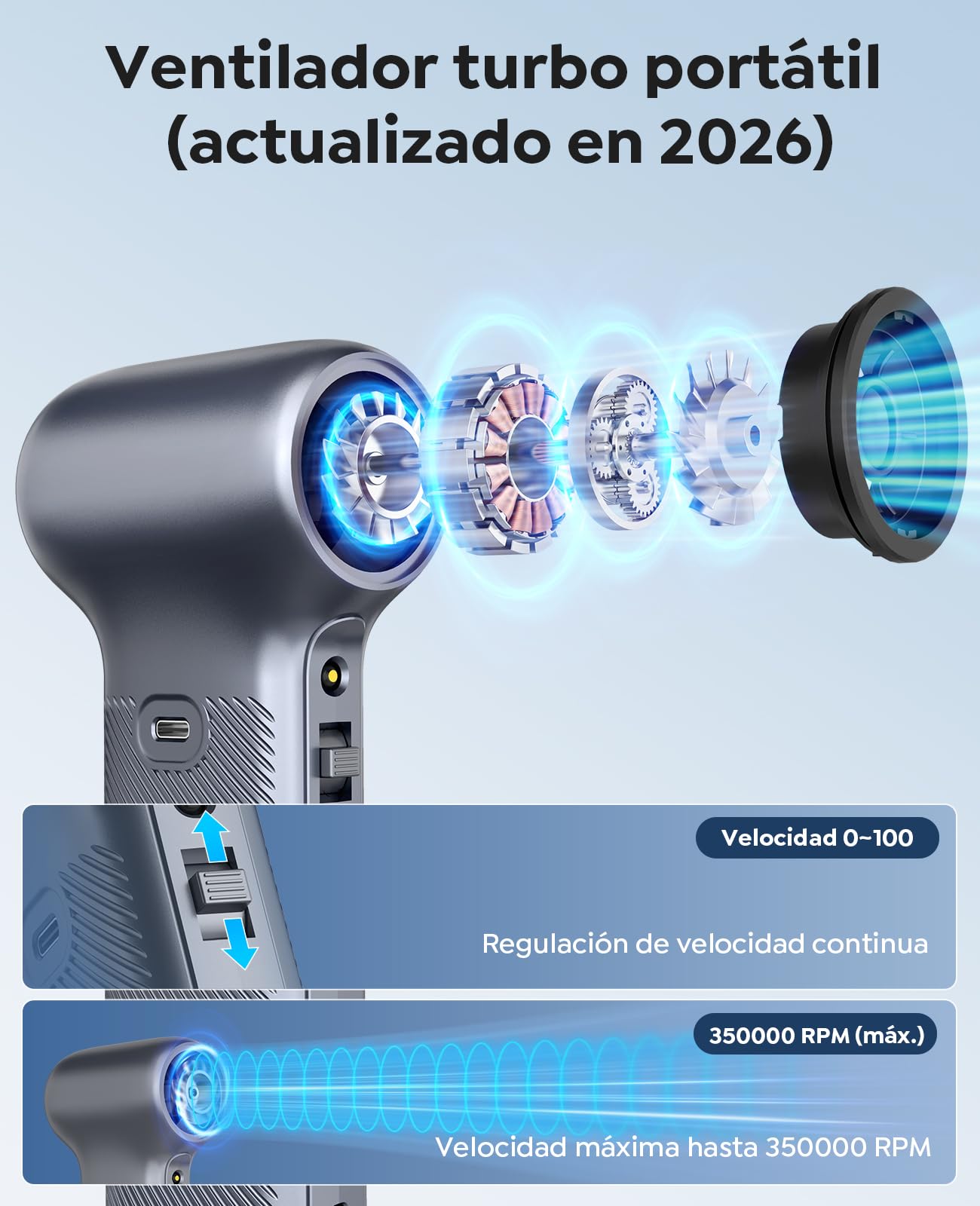Plumero de aire comprimido 350000RPM plumero de aire eléctrico con luz recargable sin escobillas motor personalizado ventilador de aire de 100 niveles para teclado, electrónica, limpieza de