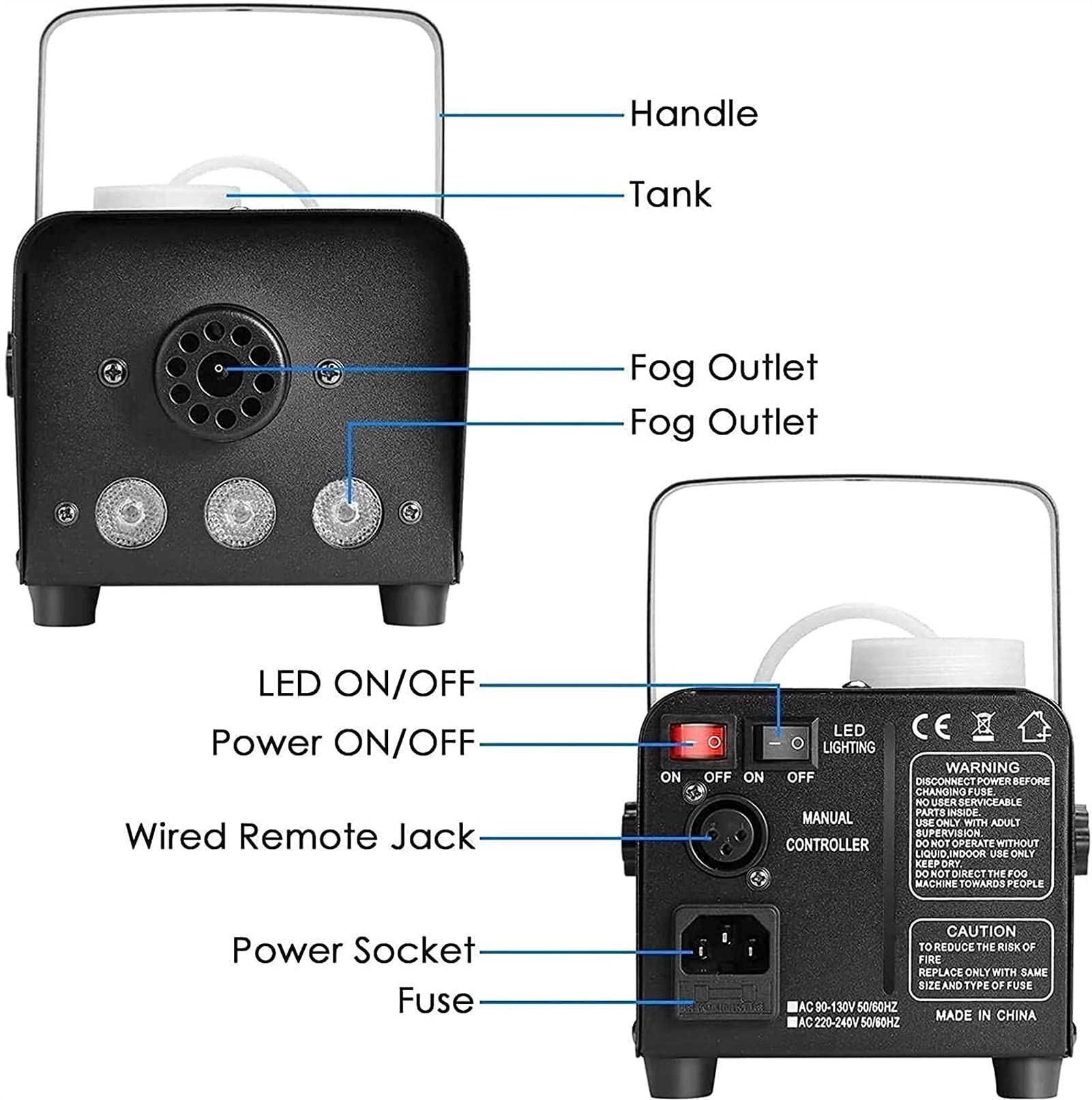 LEFEDA Pequeña máquina de Niebla 500W máquina de Humo con Luces LED Control Remoto inalámbrico Fiestas de Halloween Vacaciones Bodas