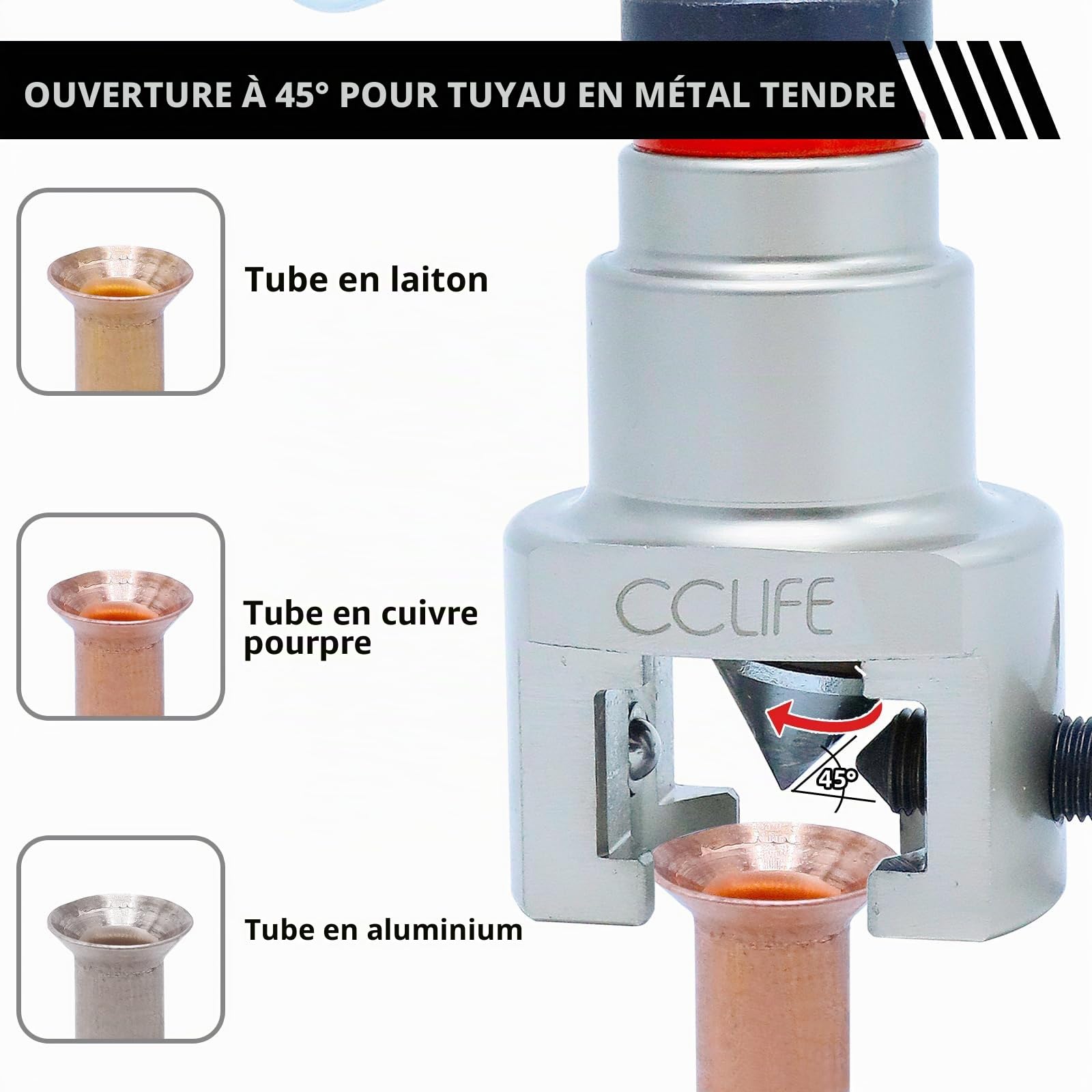 CCLIFE Outil D'évasement Excentrique à 45 Degrés, Dudgeonnière Kit de Coupe-Tube, Outil D'Évasement De Tuyau Pour Climatisation, Tube en Cuivre, Laiton, Plastique, Aluminium