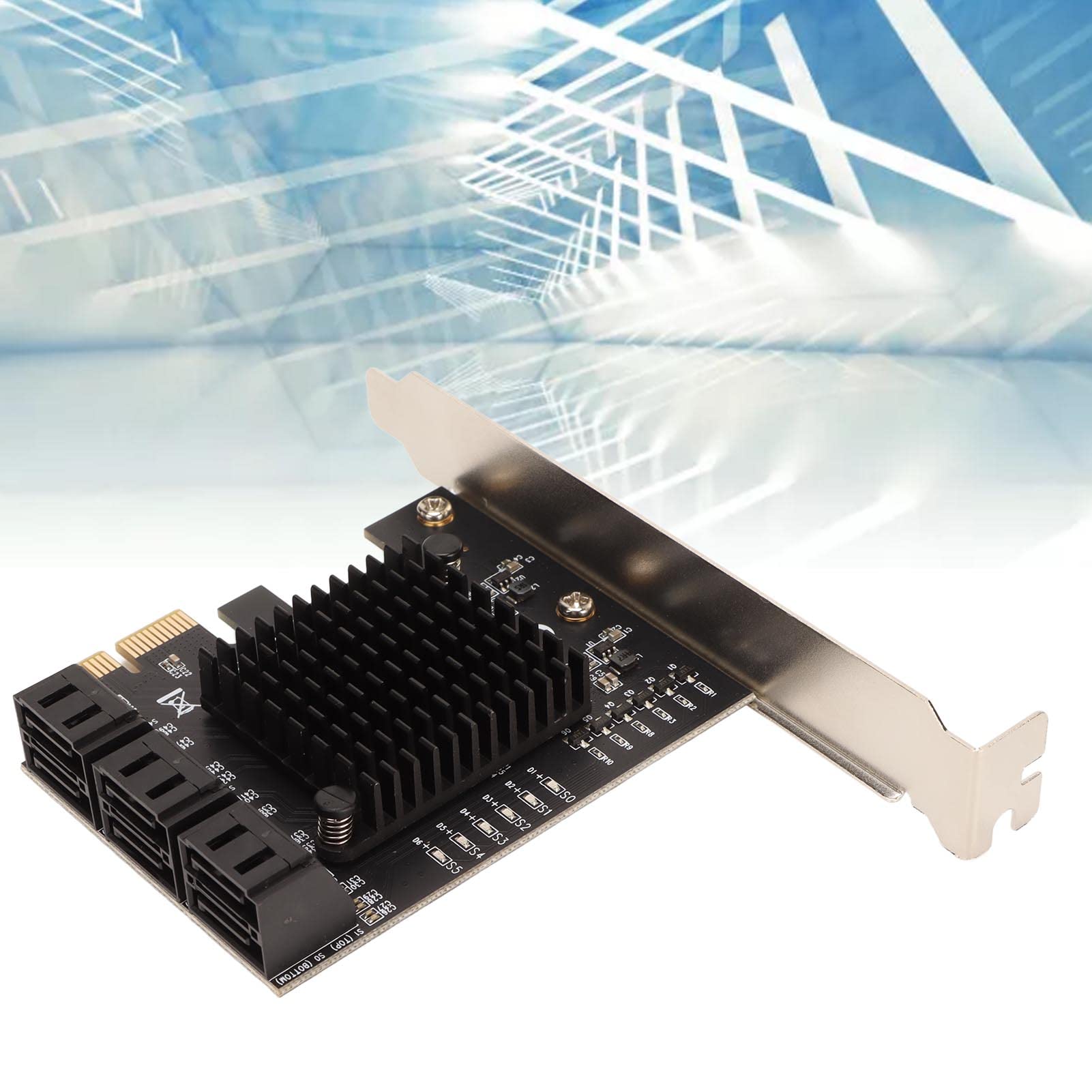 Tarjeta de Expansión PCIe 3.0 a 6 Puertos SATA, 6 Interfaces SATA3.0, Velocidad de Transferencia de 6 Gbps, Chip de Control Principal Jmb585 Pines Chapados en Oro Compatible con Windows 7 Compatible