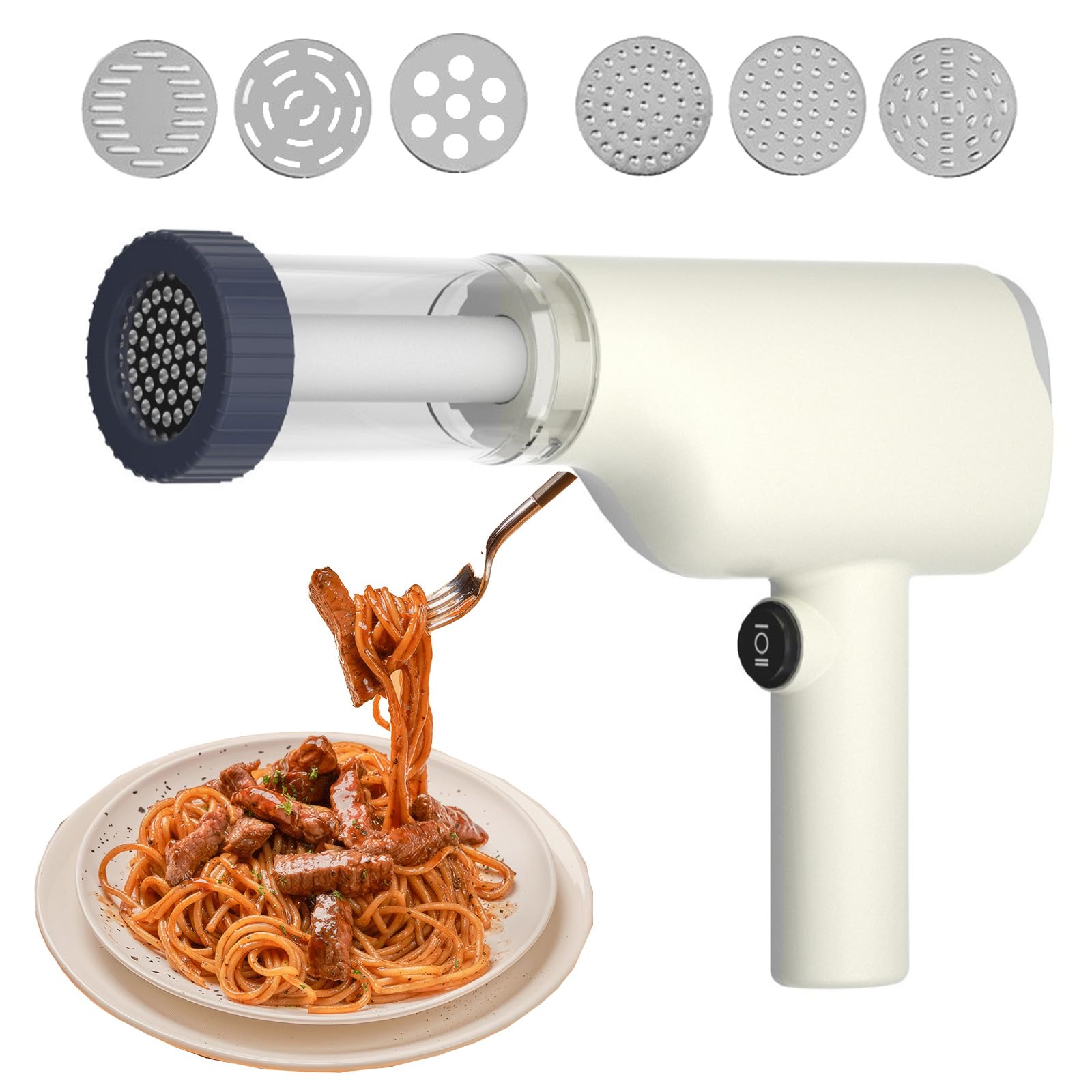 Machine à pâtes électrique portable 40 W avec 6 disques de pâtes, machine automatique à pâtes avec tasse à mesurer pour spaghetti, lasagne (blanc)