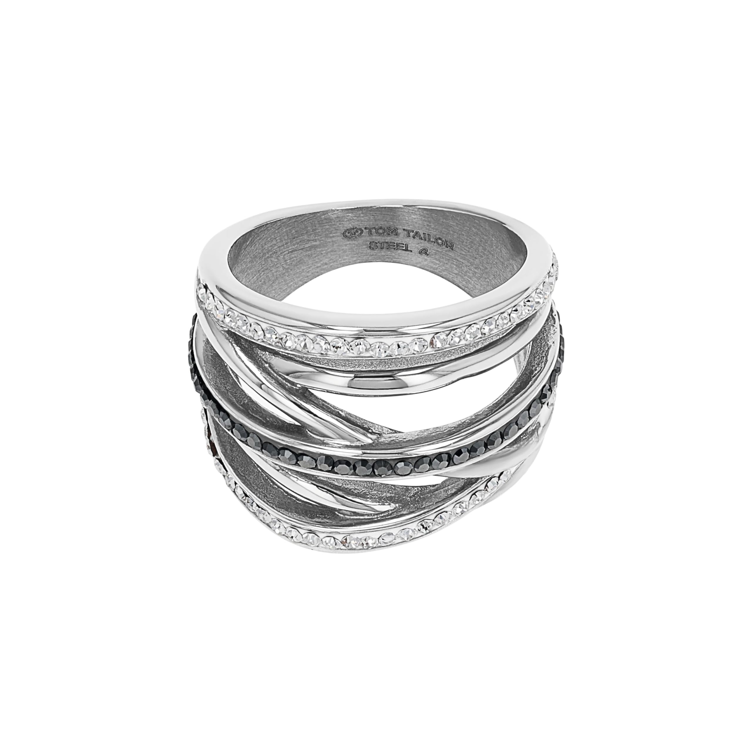 TOM TAILOR - Damen Ring Edelstahl - Silberfarben - mit Kristallglas - Kreuzgeflecht Ring